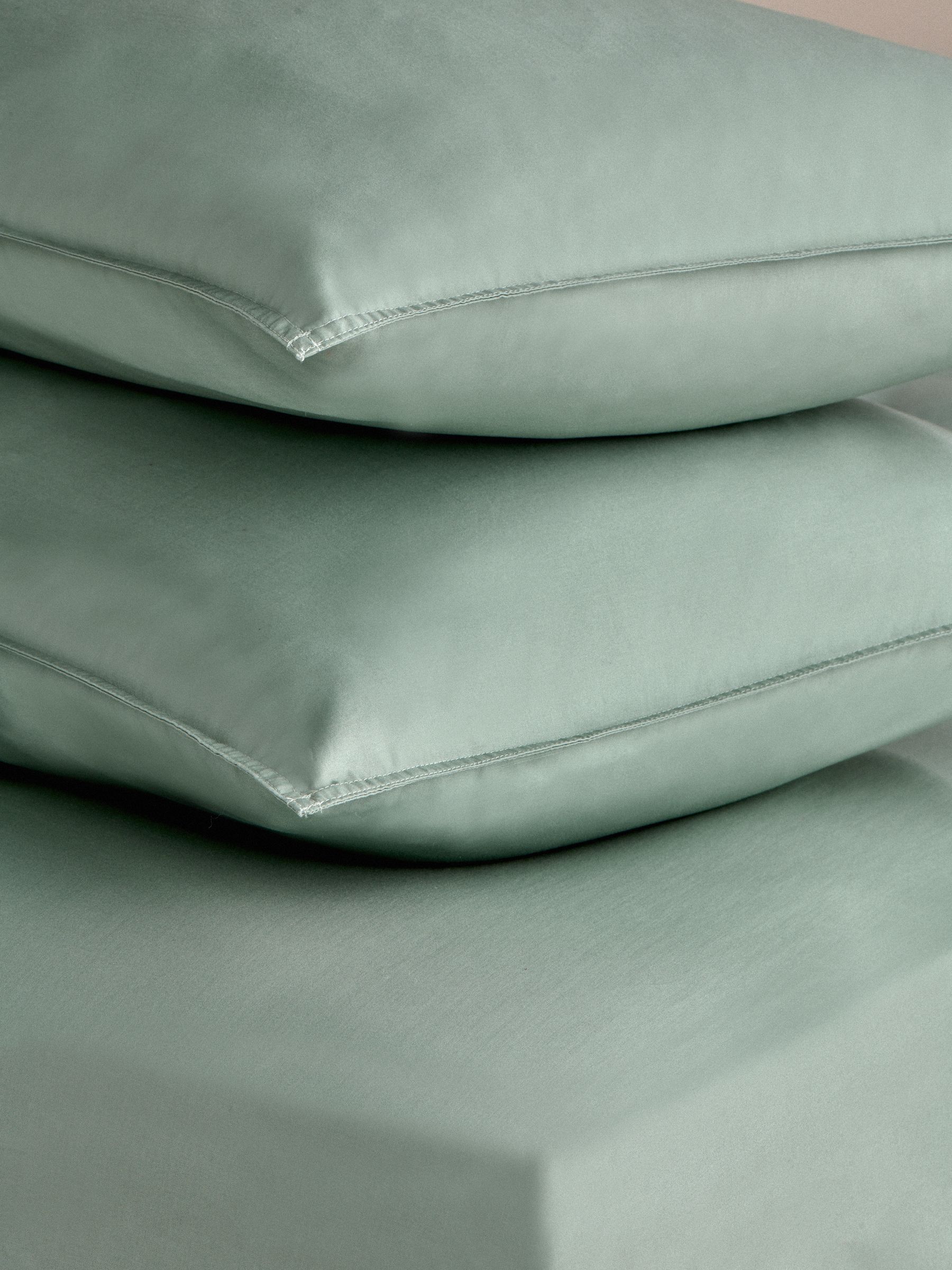 Cosy Washed Cotton Pillowcase Set of 2 in Sage Green - Image 4 of 4