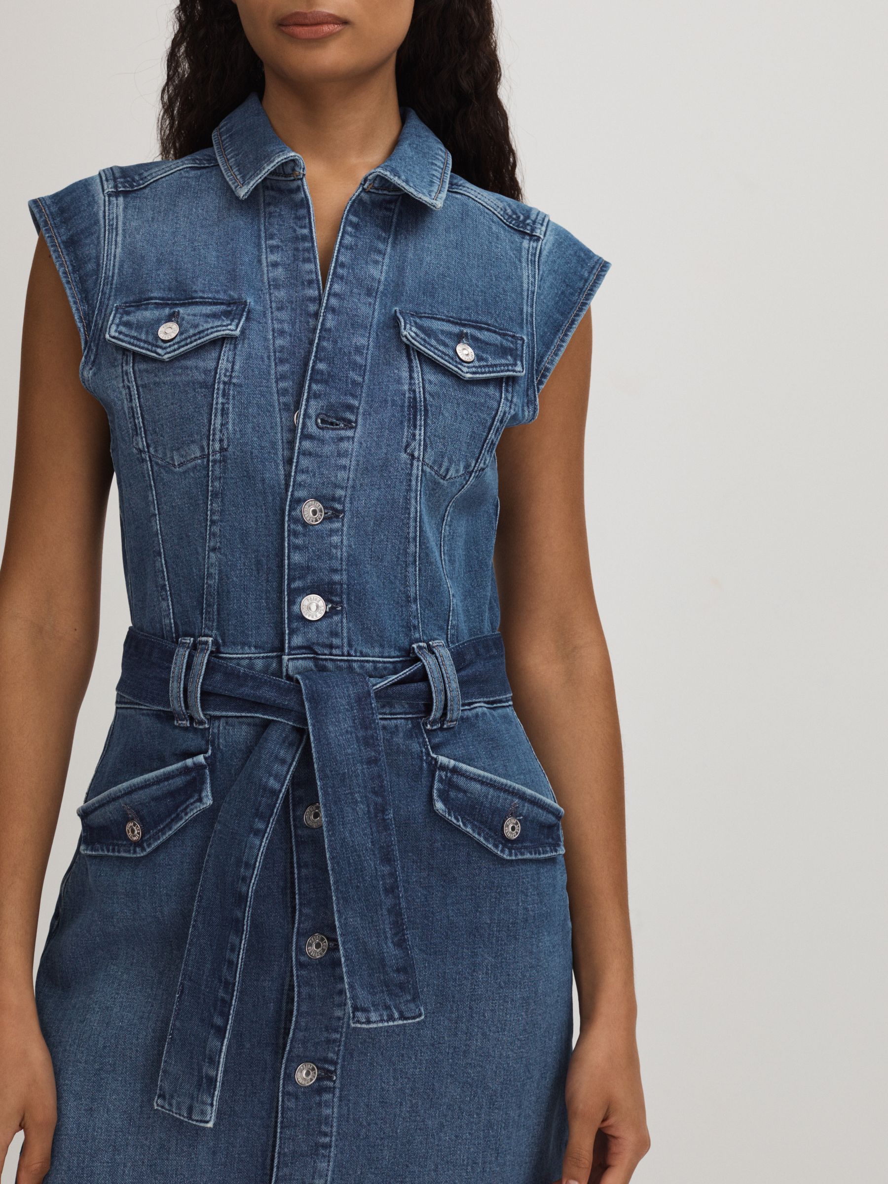 Paige Belted Denim Mini Dress in Kamilla Blue - Image 3 of 5