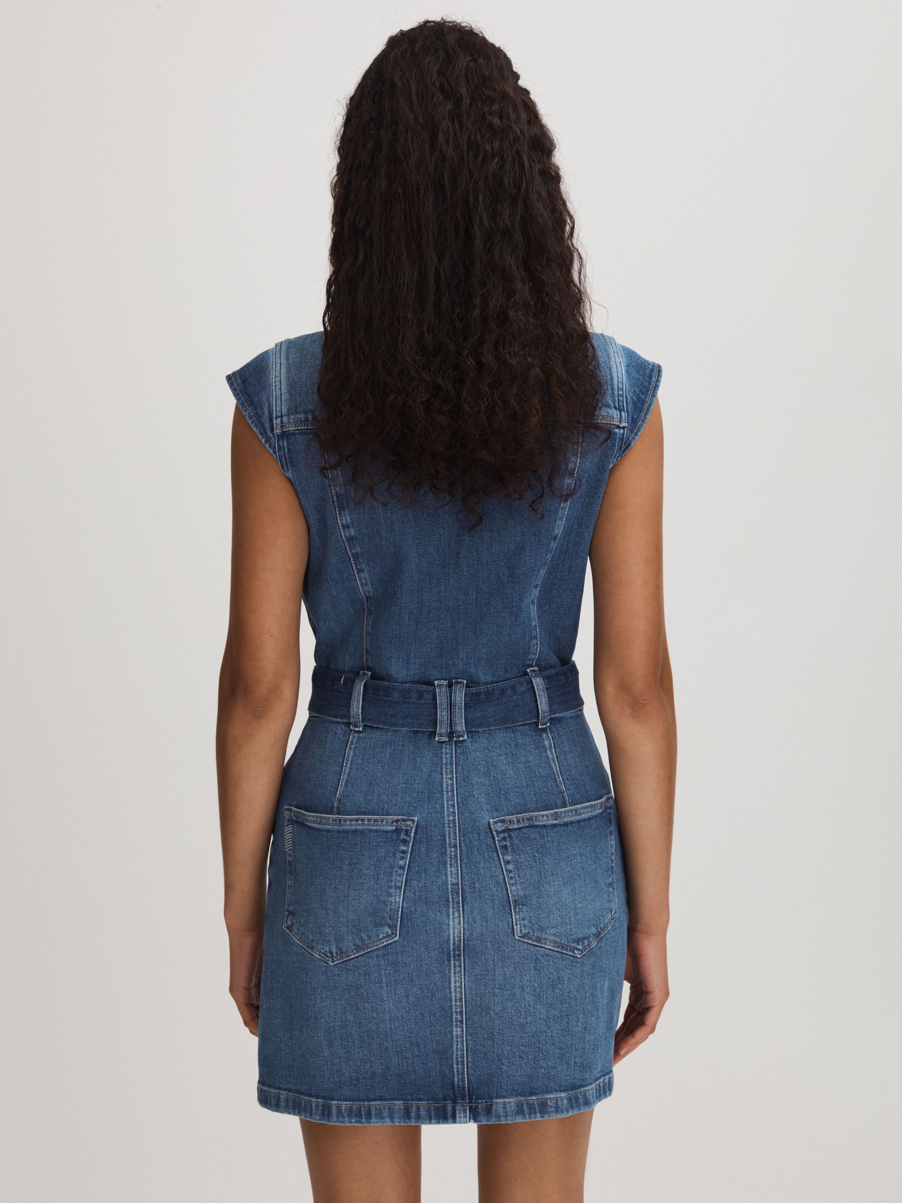 Paige Belted Denim Mini Dress in Kamilla Blue - Image 4 of 5