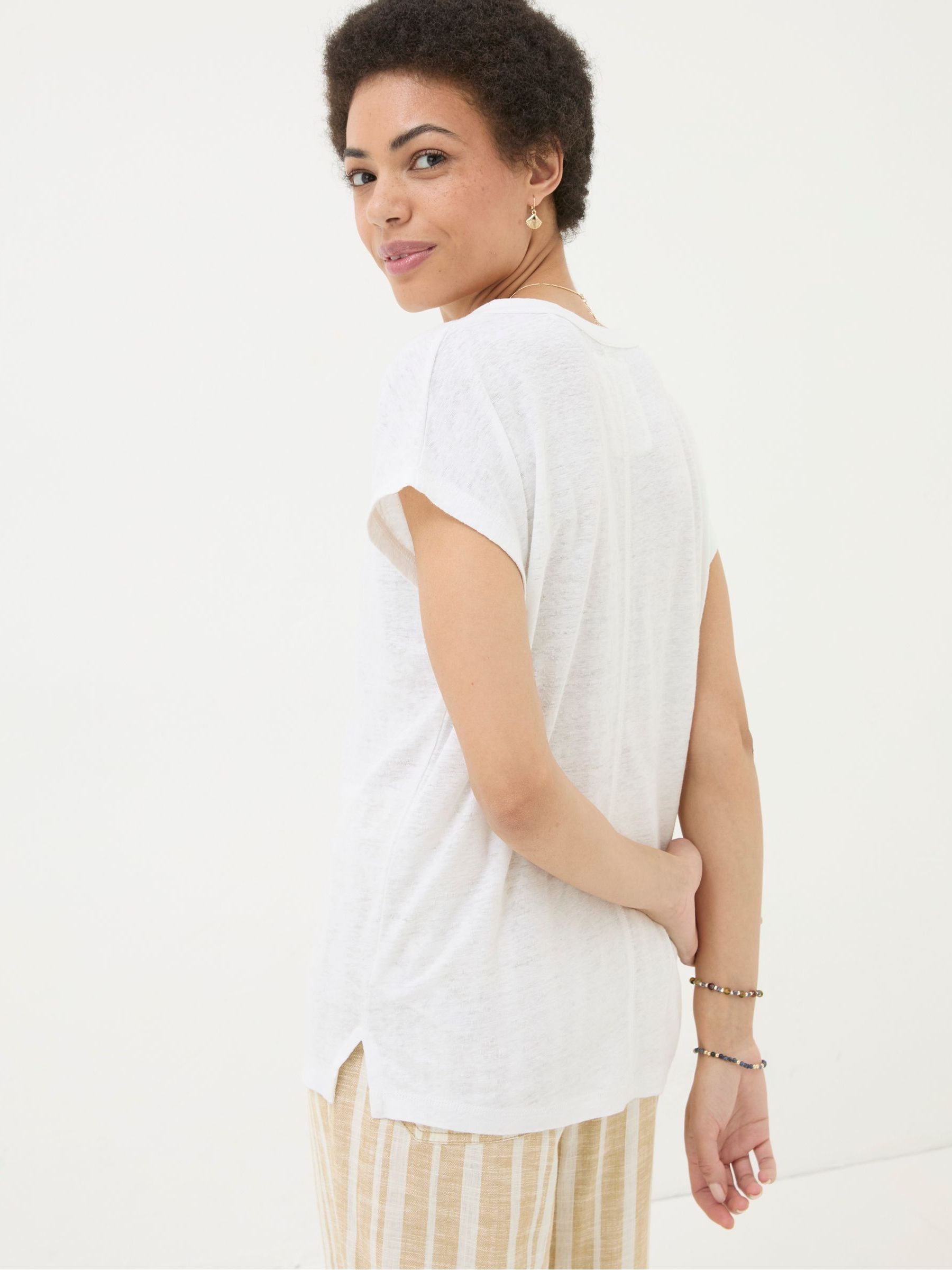 White Linen Notch Neck Top - Image 6 of 9