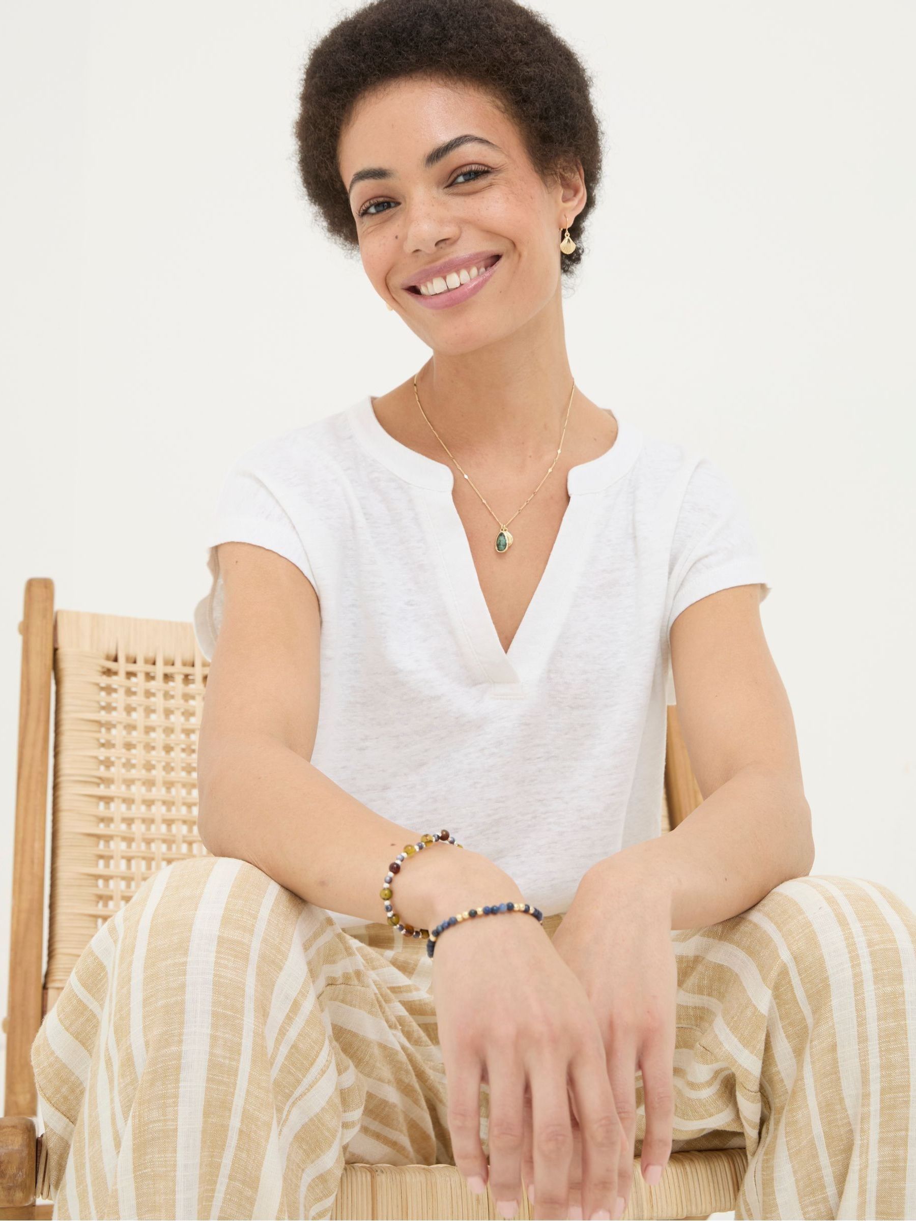 White Linen Notch Neck Top - Image 7 of 9