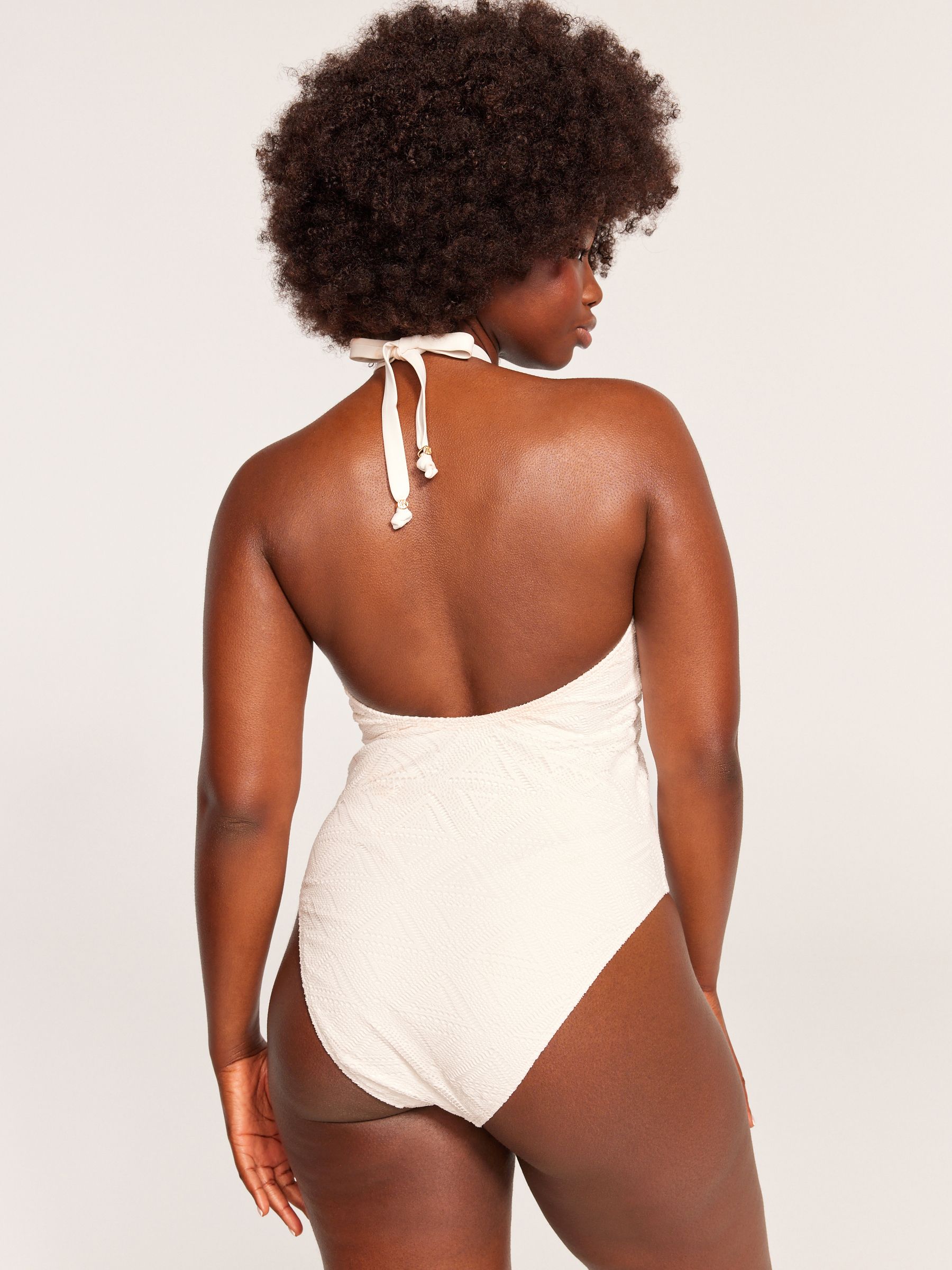 White Tummy Control Halterneck Crochet Swimsuit - Image 2 of 7