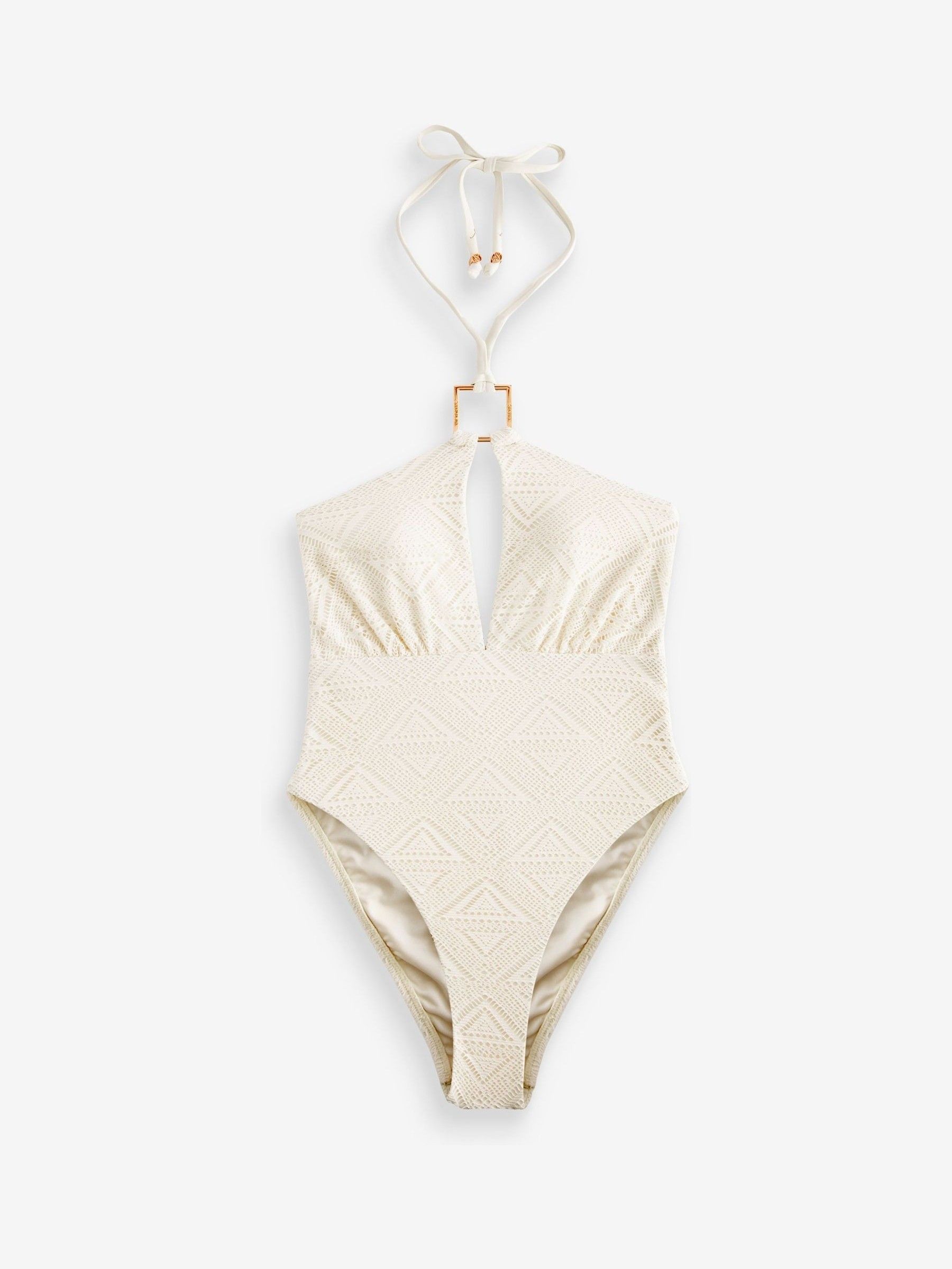 White Tummy Control Halterneck Crochet Swimsuit - Image 7 of 7