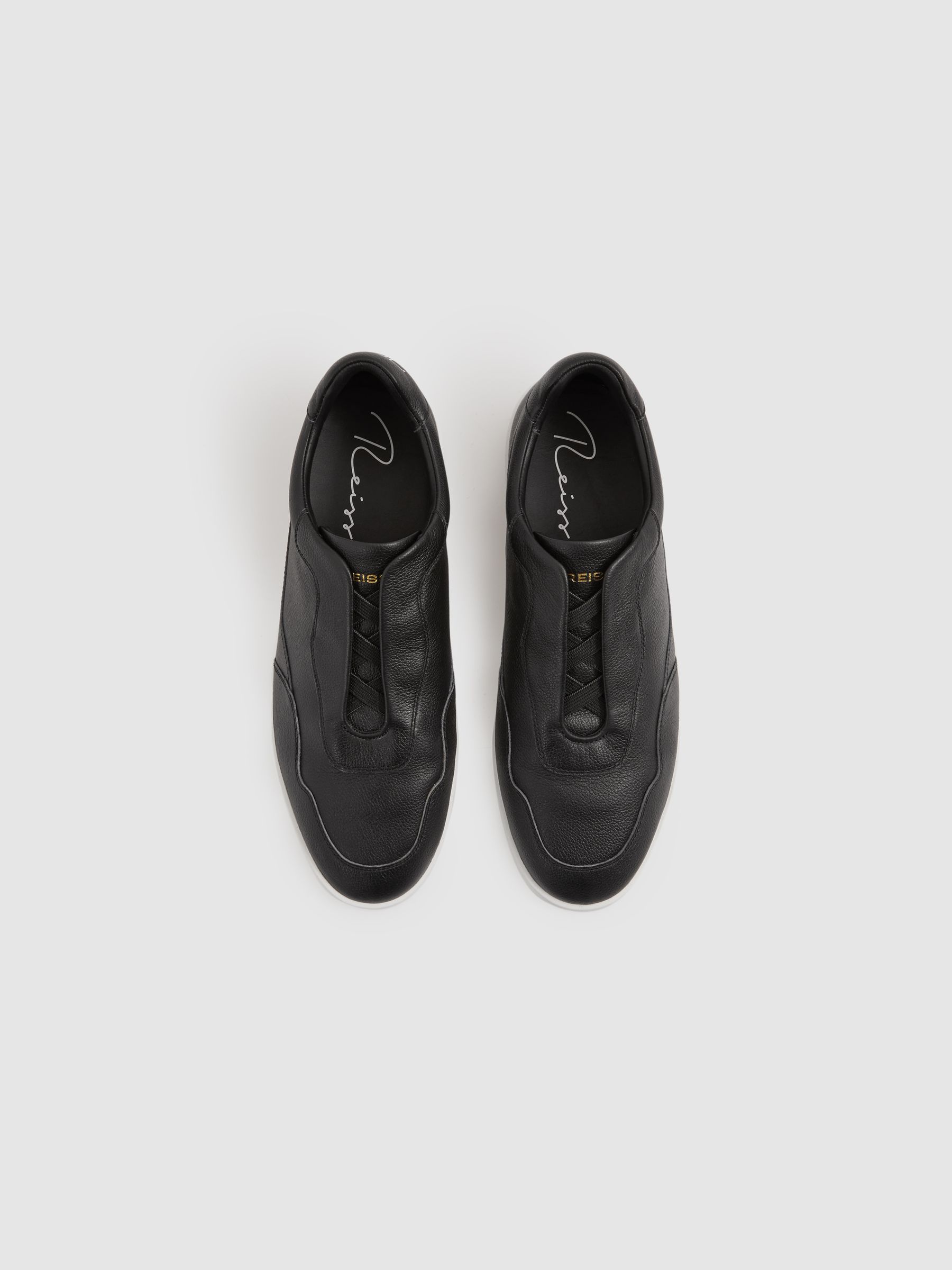 Grained Leather Elasticated Lace Trainers in Black - Image 3 of 5