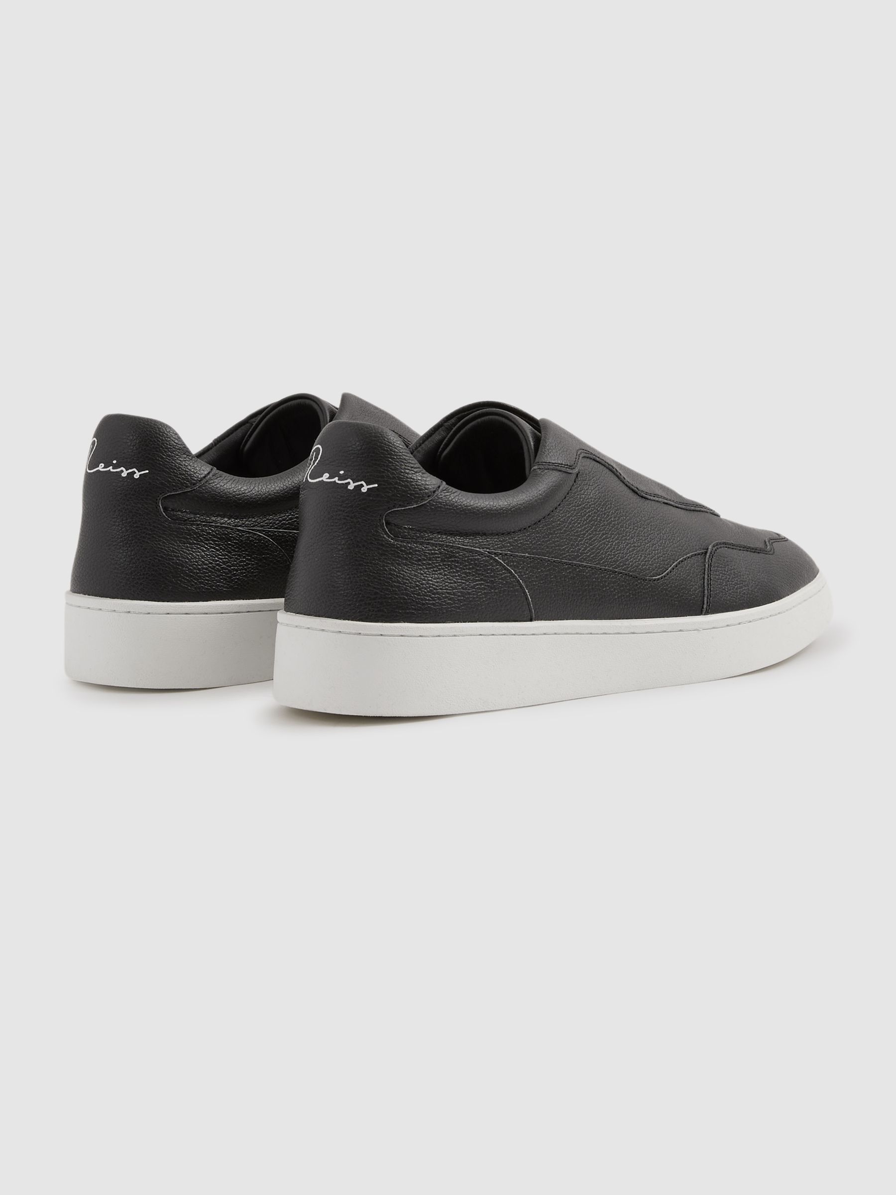 Grained Leather Elasticated Lace Trainers in Black - Image 4 of 5