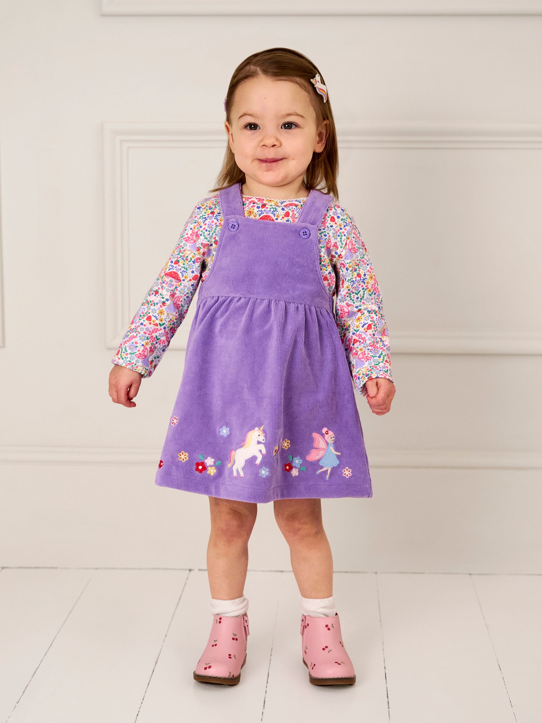 Lilac Purple Fairy Velour Appliqué Velour Pinafore Dress And Top