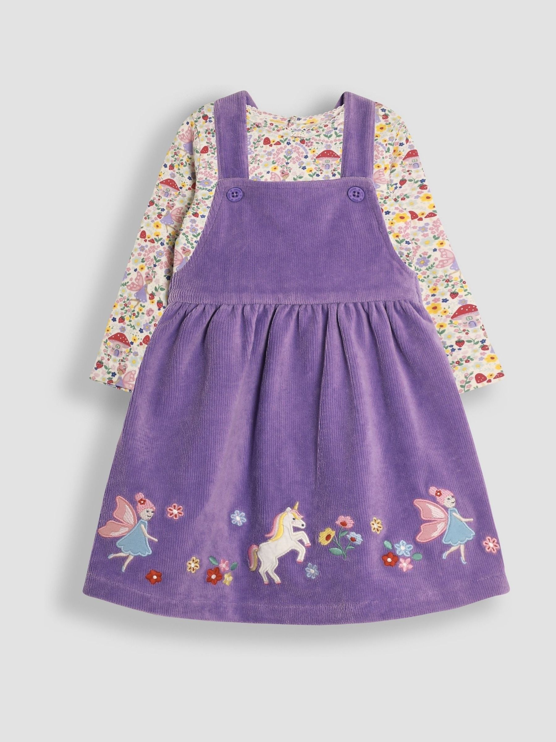 Lilac Purple Fairy Velour Appliqué Velour Pinafore Dress And Top Set - Image 2 of 7