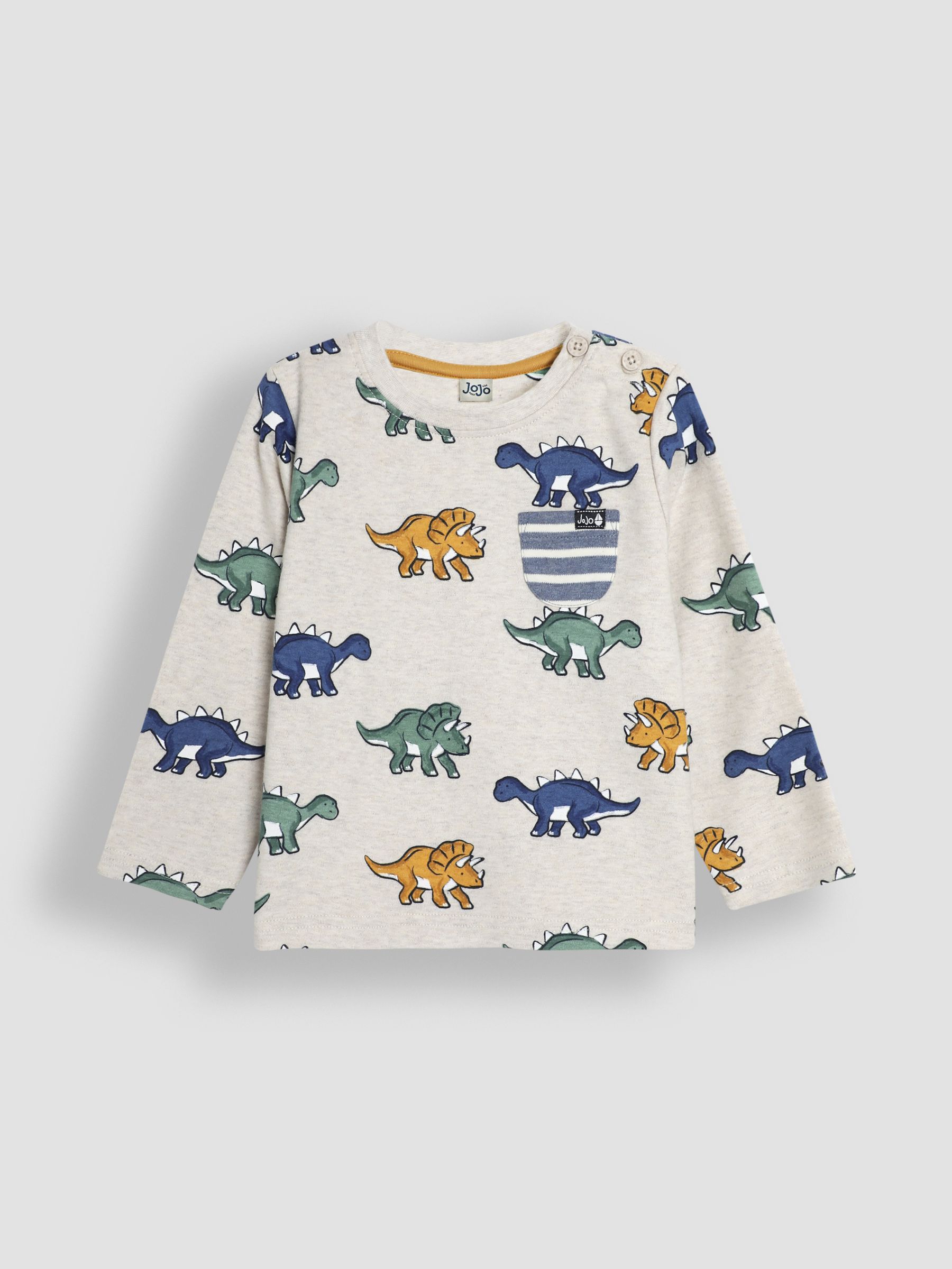Natural Dinosaur Print & Stripe Long Sleeve 2-Pack Tops - Image 2 of 5