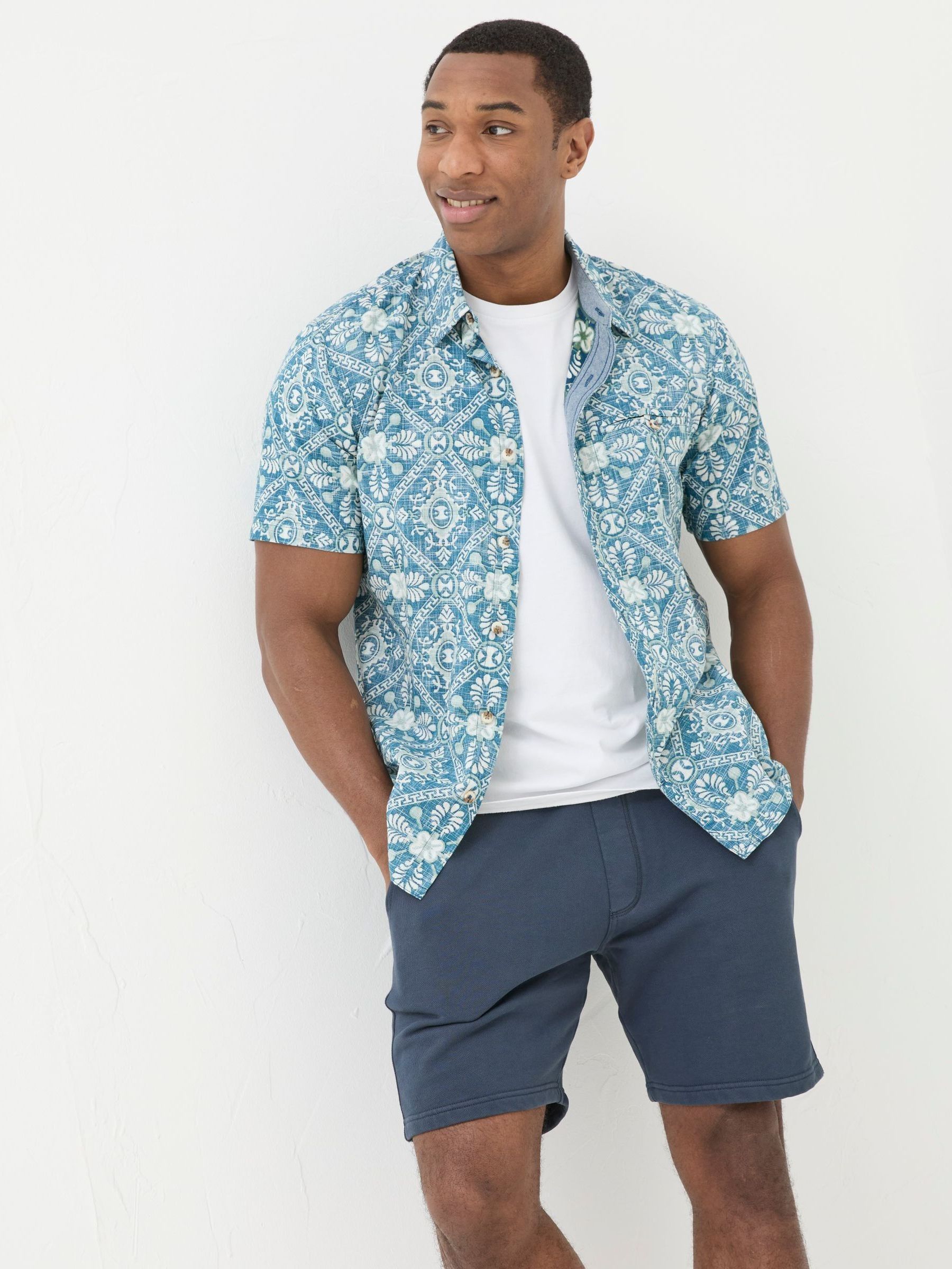 Blue Short Sleeve Large Tile Print Shirt - Image 1 of 5