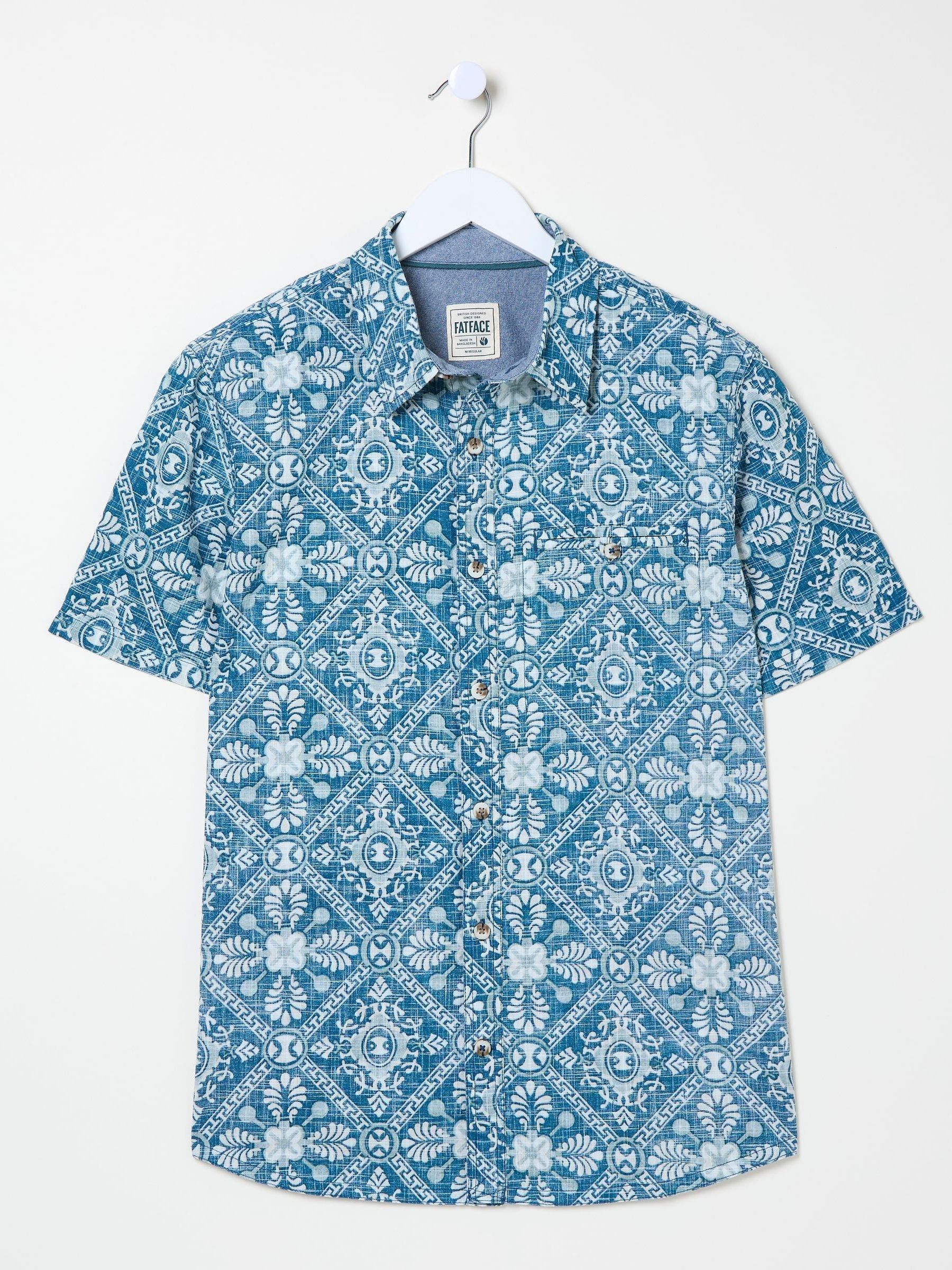 Blue Short Sleeve Large Tile Print Shirt - Image 5 of 5