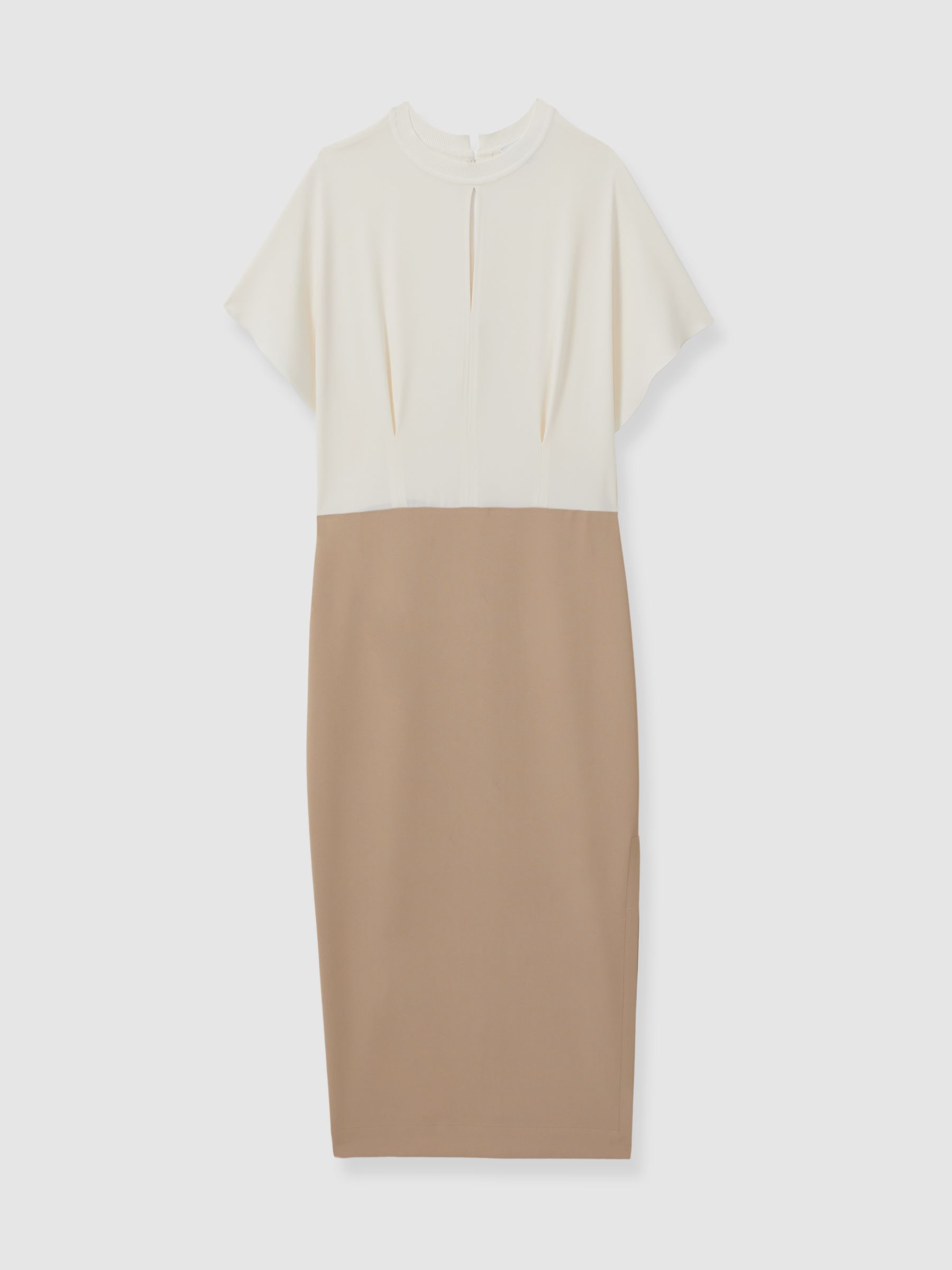 Miller Ivory/Stone Colourblock Draped Sleeve Midi Dress - Image 2 of 5