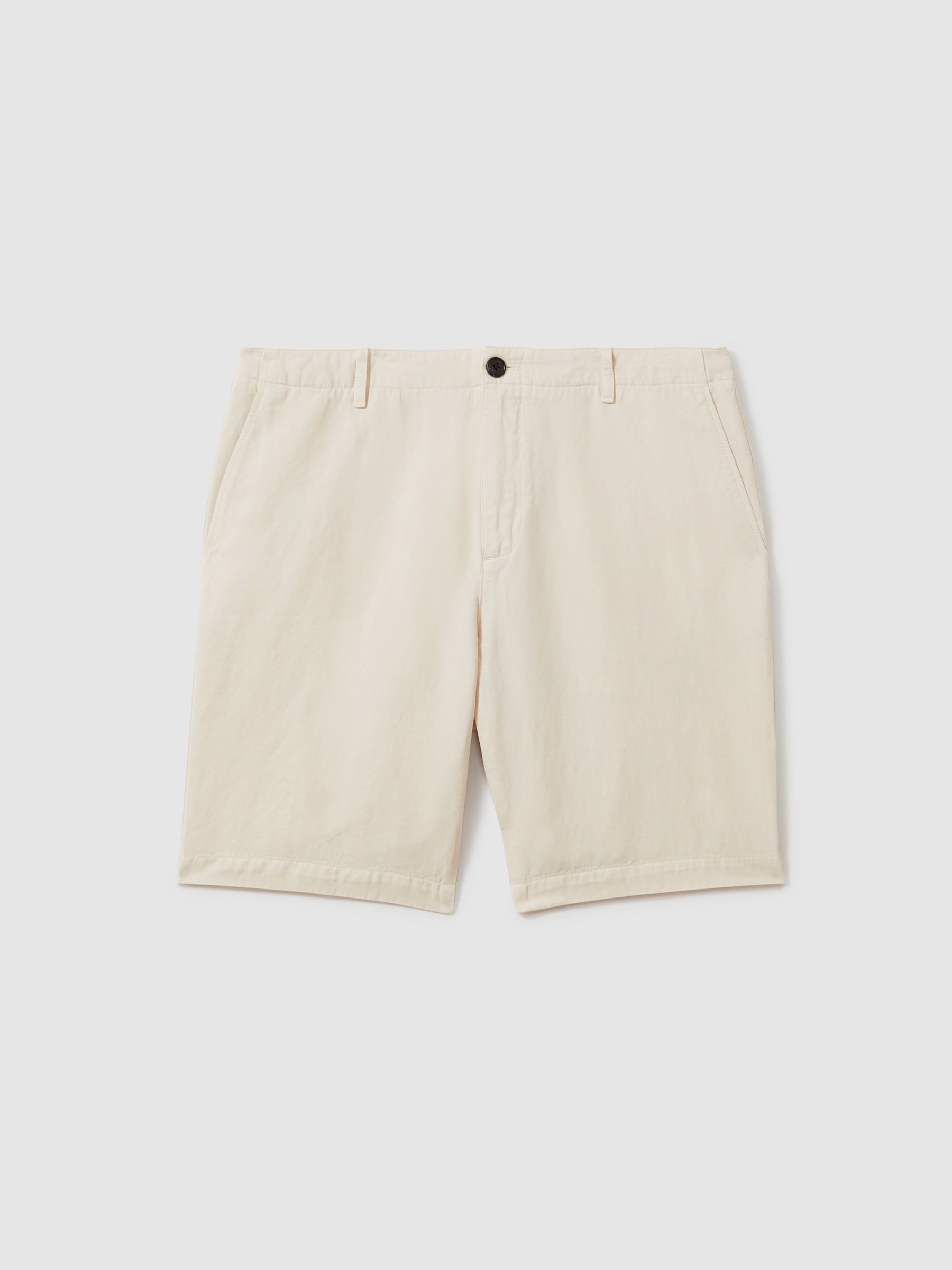 Cotton Linen Blend Internal Drawstring Shorts in Off White - Image 2 of 6