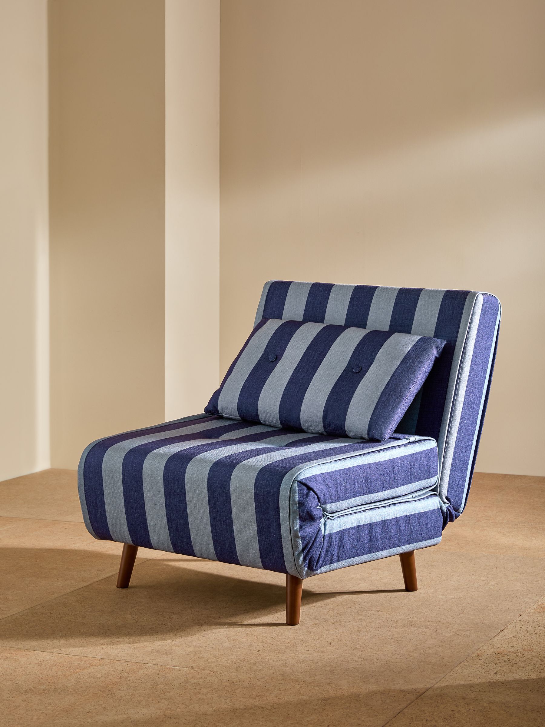 Haru Single 1 Seater Sofa Bed in Eclipse Blue Wide Stripe - Image 2 of 7