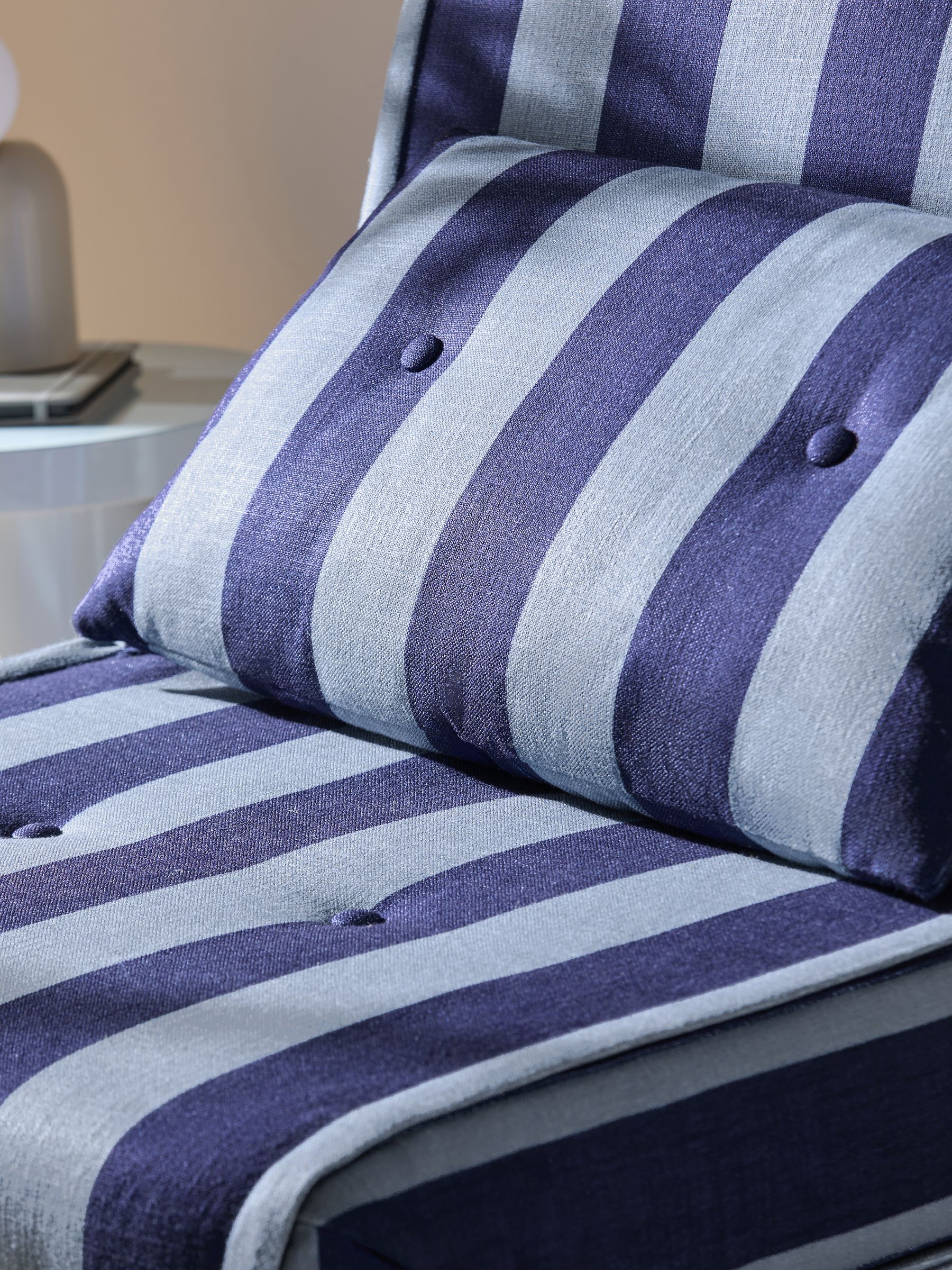 Haru Single 1 Seater Sofa Bed in Eclipse Blue Wide Stripe - Image 6 of 7