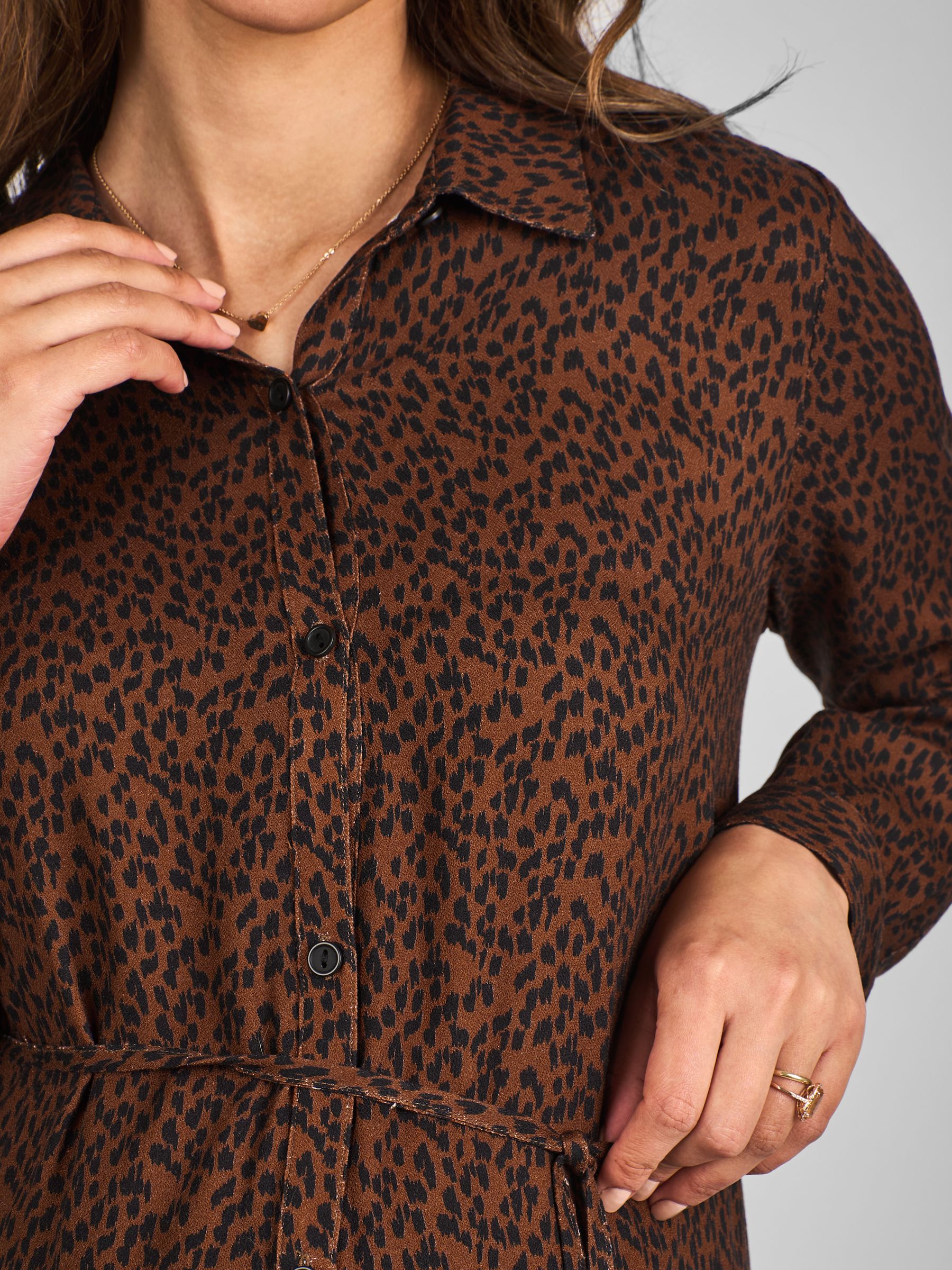 Rust Orange Animal Print Maternity Midi Shirt Dress - Image 4 of 5
