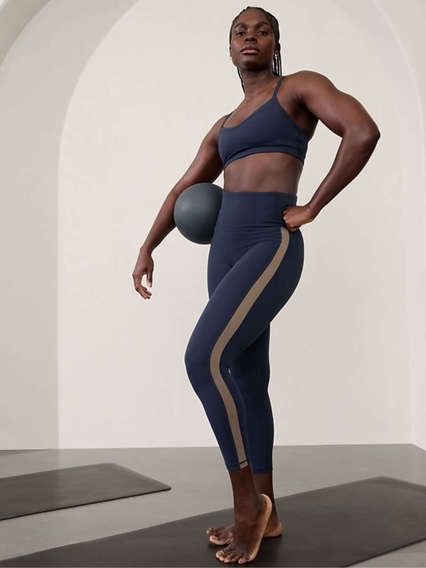 Athleta Navy Blue Elation Ultra High Waisted Colourblock 7/8 Leggings - Image 1 of 2