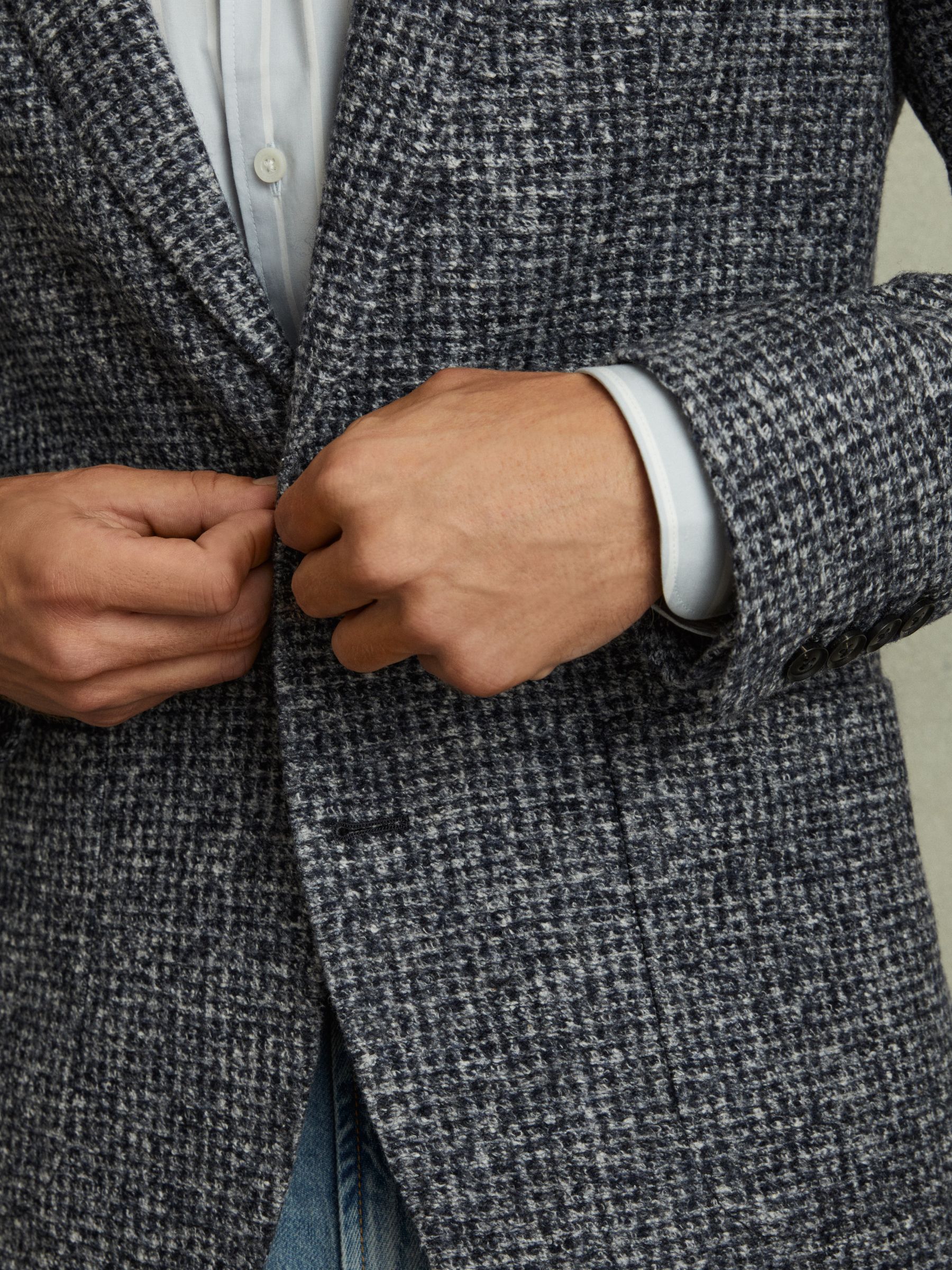 Tweed Single-Breasted Blazer with Wool in Navy/Grey - Image 3 of 6