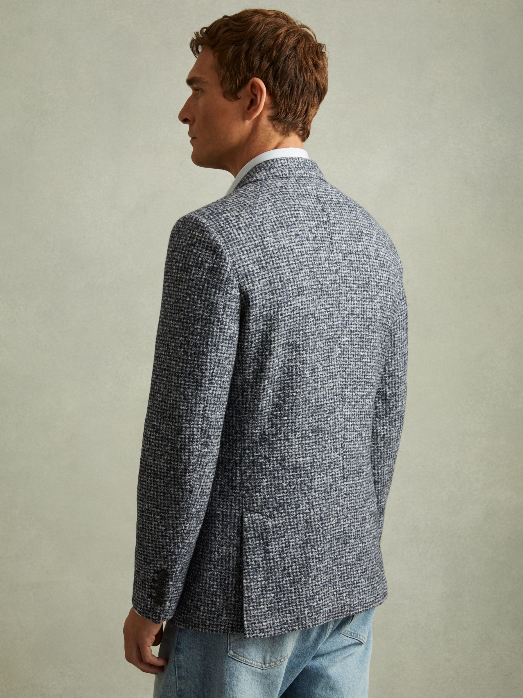 Tweed Single-Breasted Blazer with Wool in Navy/Grey - Image 4 of 6