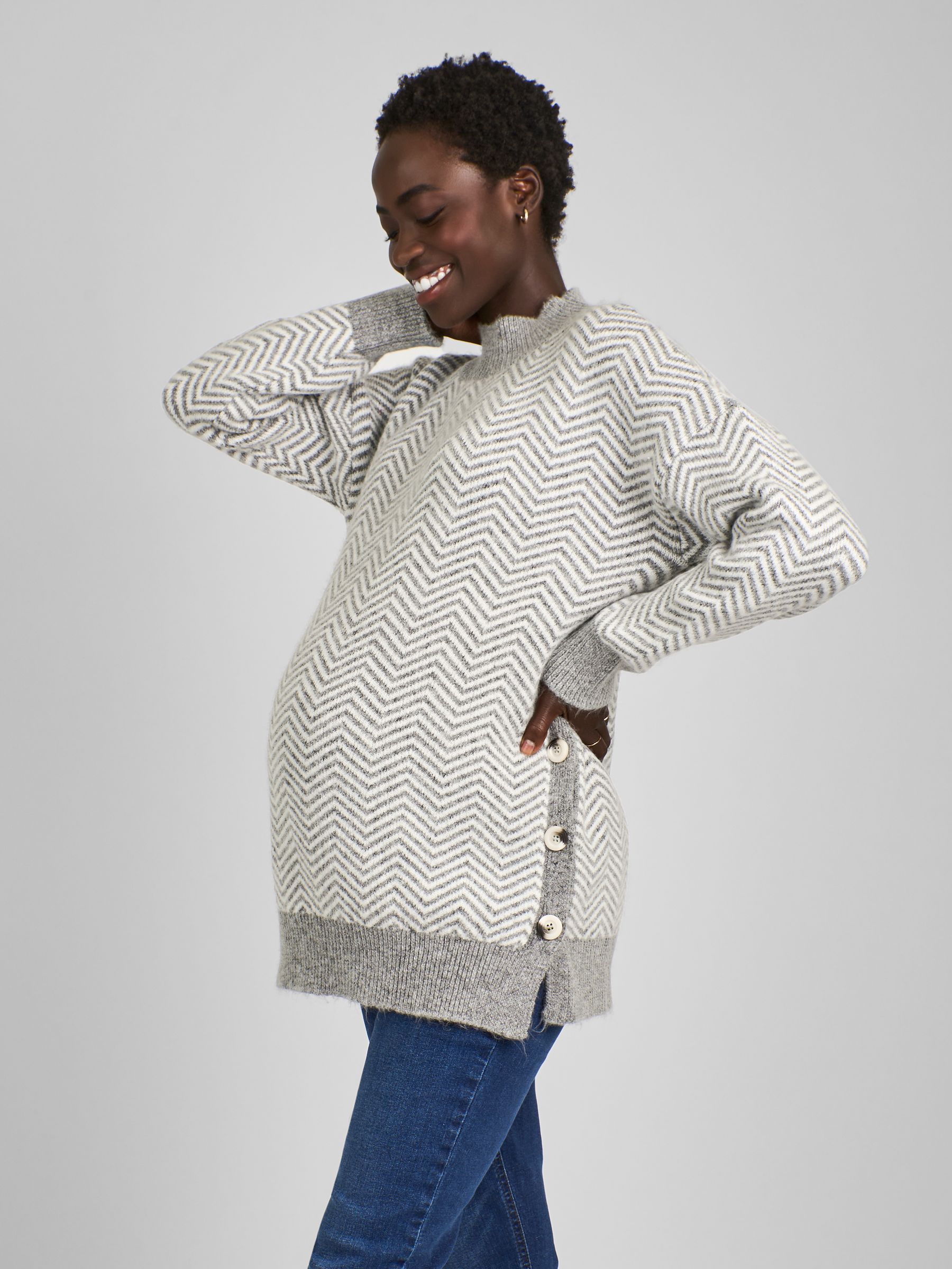 Charcoal Grey Maternity And Nursing Turtle Neck Jumper - Image 1 of 4