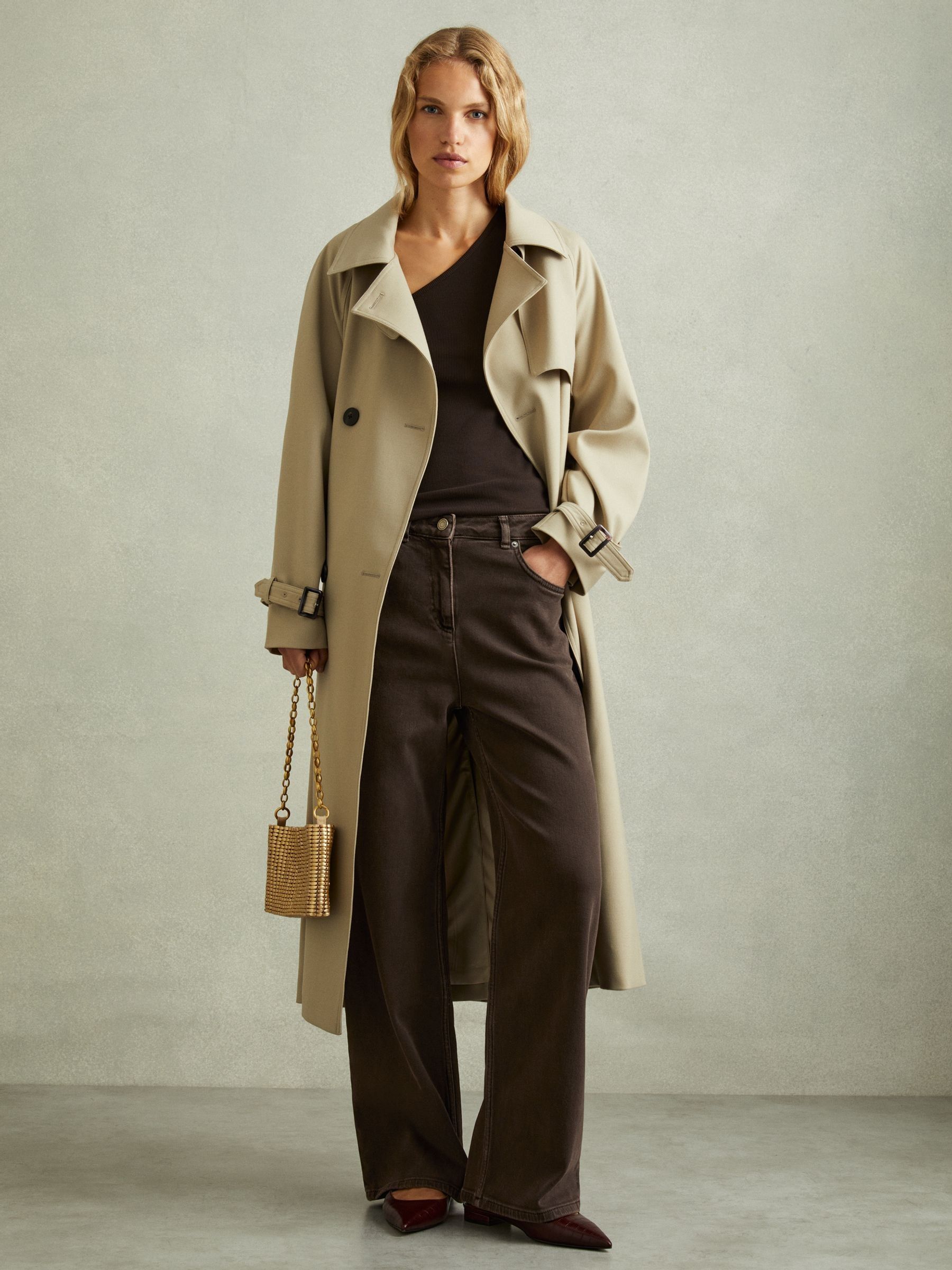 Relaxed Garment Dyed Wide Leg Jeans in Chocolate - Image 1 of 5