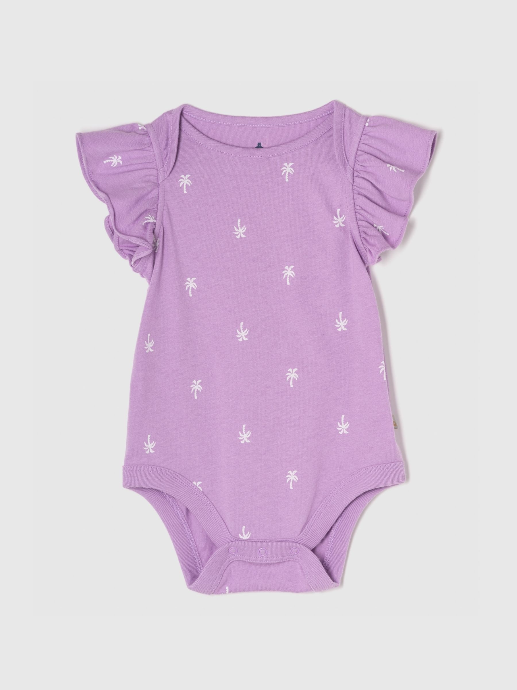Purple Palm Tree Flutter Sleeve Print Baby Bodysuit (Newborn-24mths) - Image 1 of 3