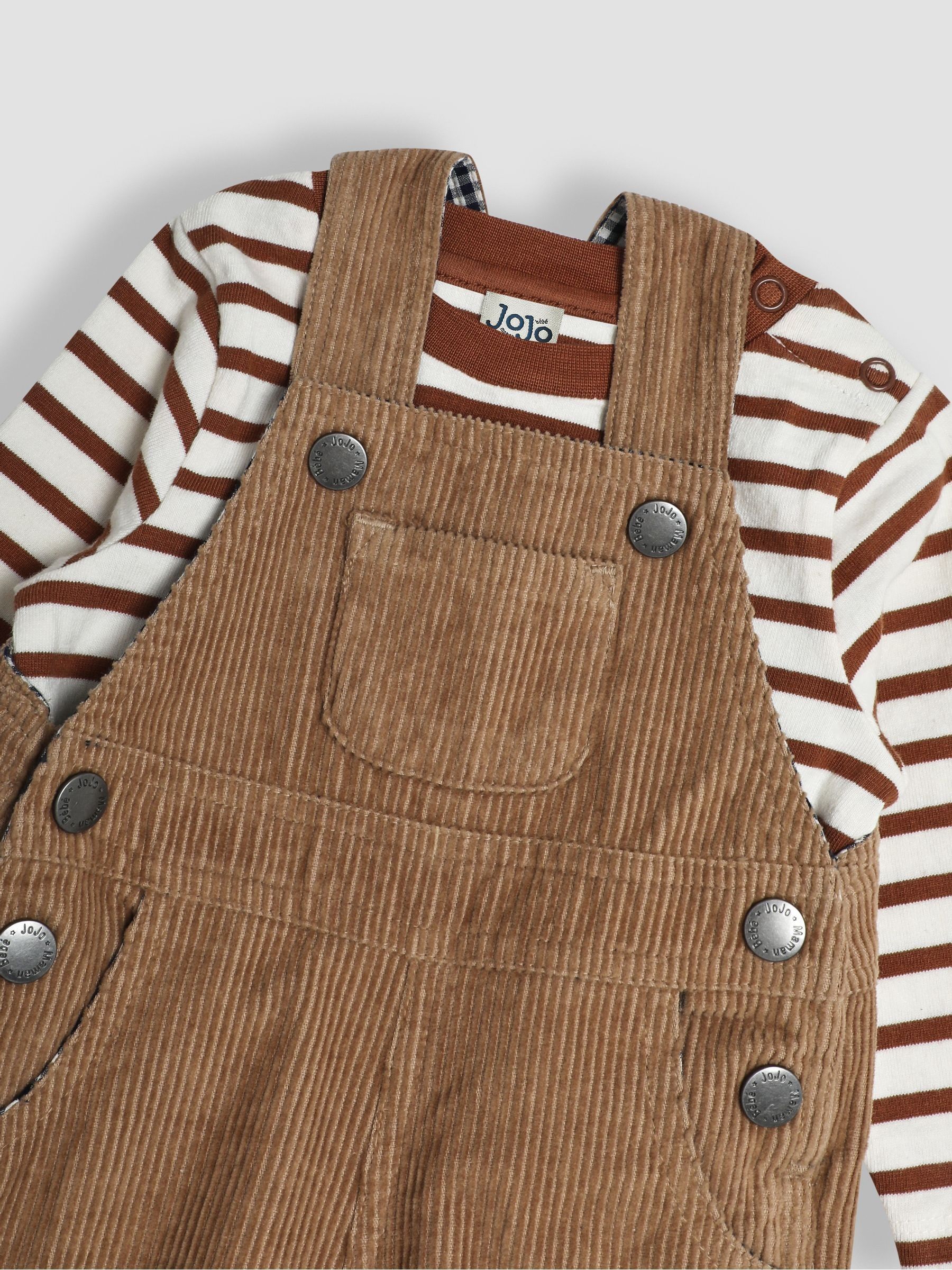Stone 2-Piece Classic Cord Dungarees & Stripe Top Set - Image 6 of 6