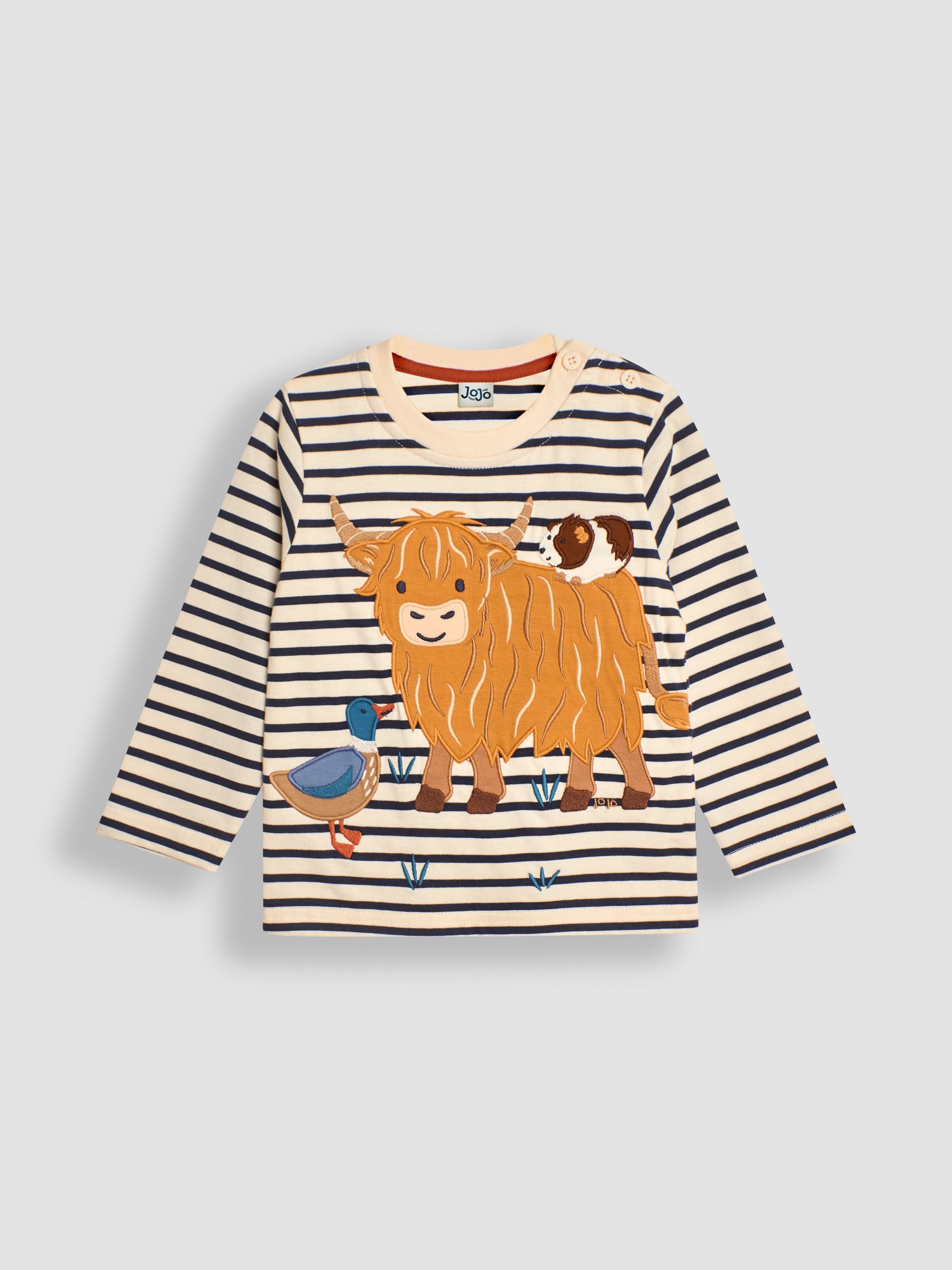 Ecru Navy Stripe Highland Cow Appliqué Top - Image 1 of 3