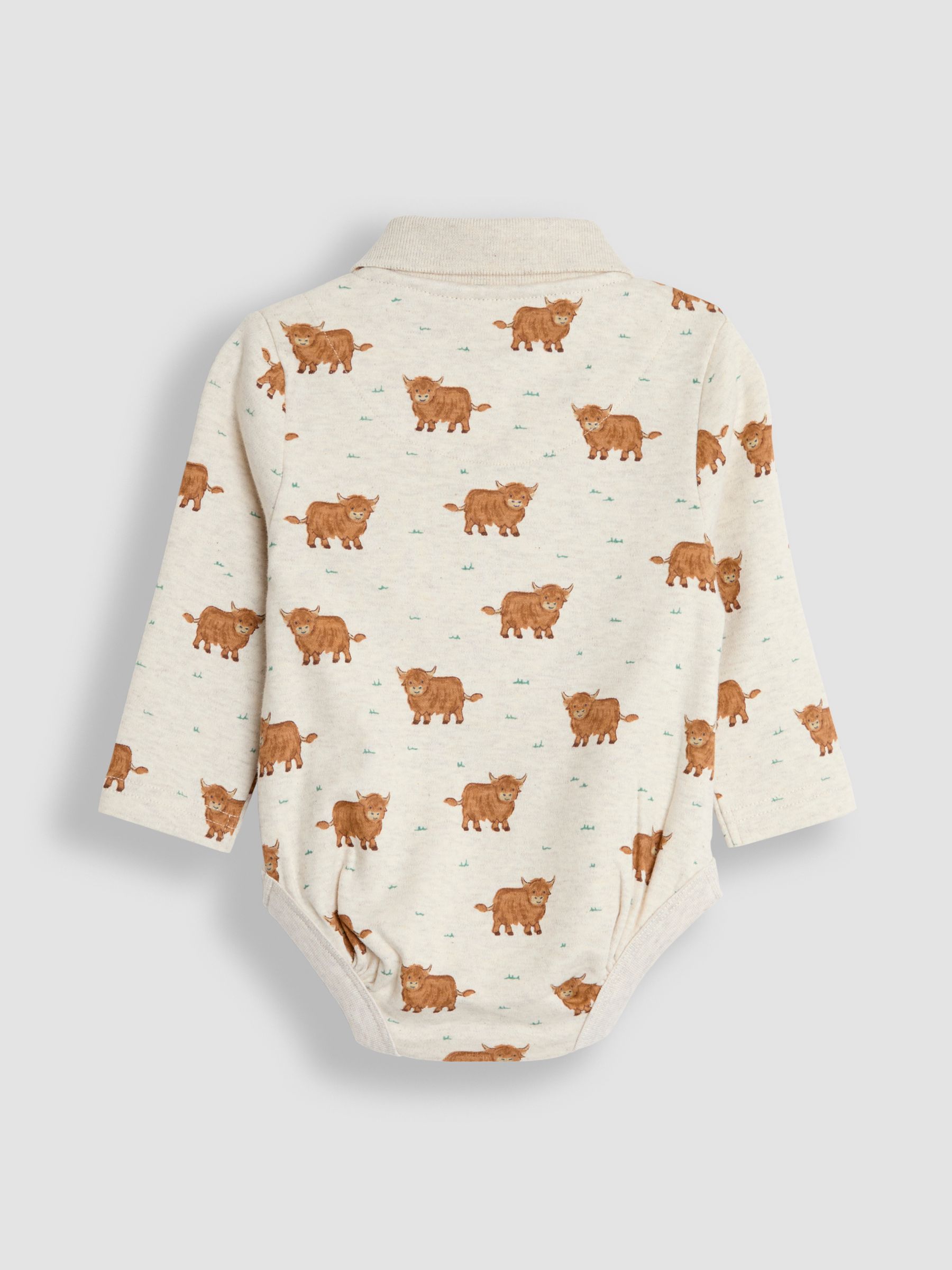 Beige Brown Highland Cow Printed Polo Shirt Bodysuit - Image 2 of 3