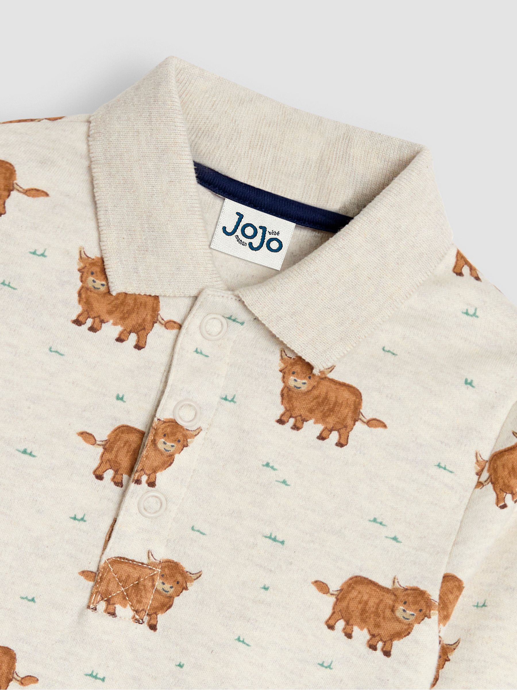 Beige Brown Highland Cow Printed Polo Shirt Bodysuit - Image 3 of 3