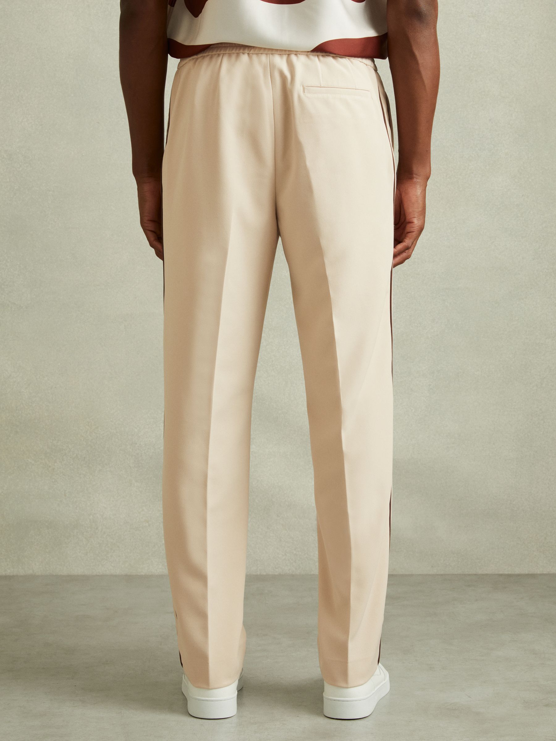 Relaxed Contrast Pipe Detail Trousers in Ecru/Brown Stripe - Image 4 of 6