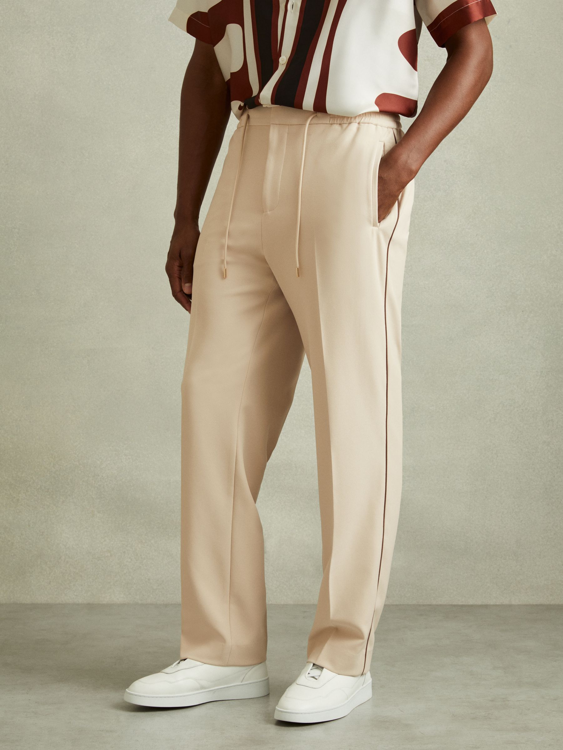 Relaxed Contrast Pipe Detail Trousers in Ecru/Brown Stripe - Image 5 of 6