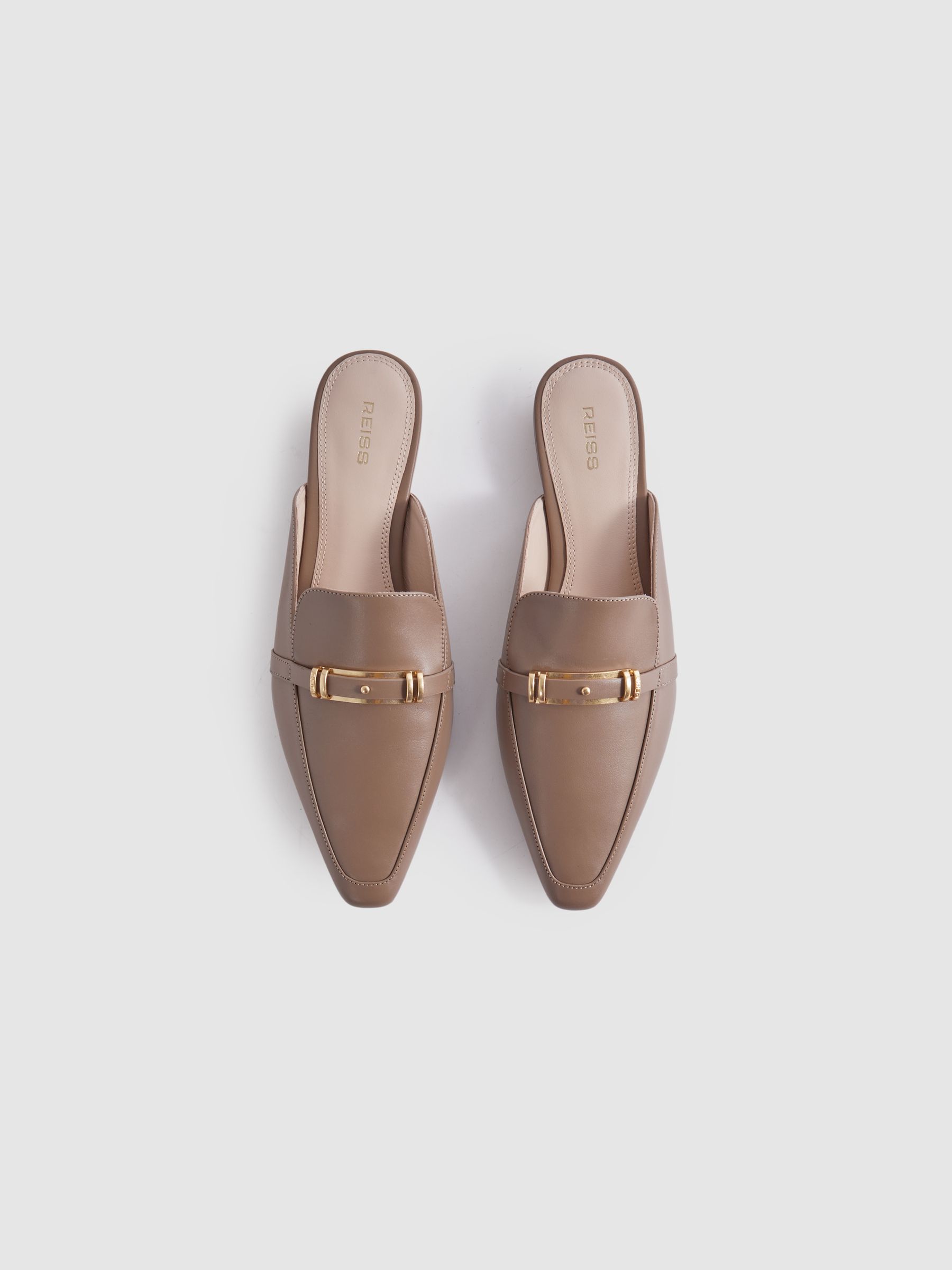 Flat Leather Mules in Taupe - Image 3 of 5