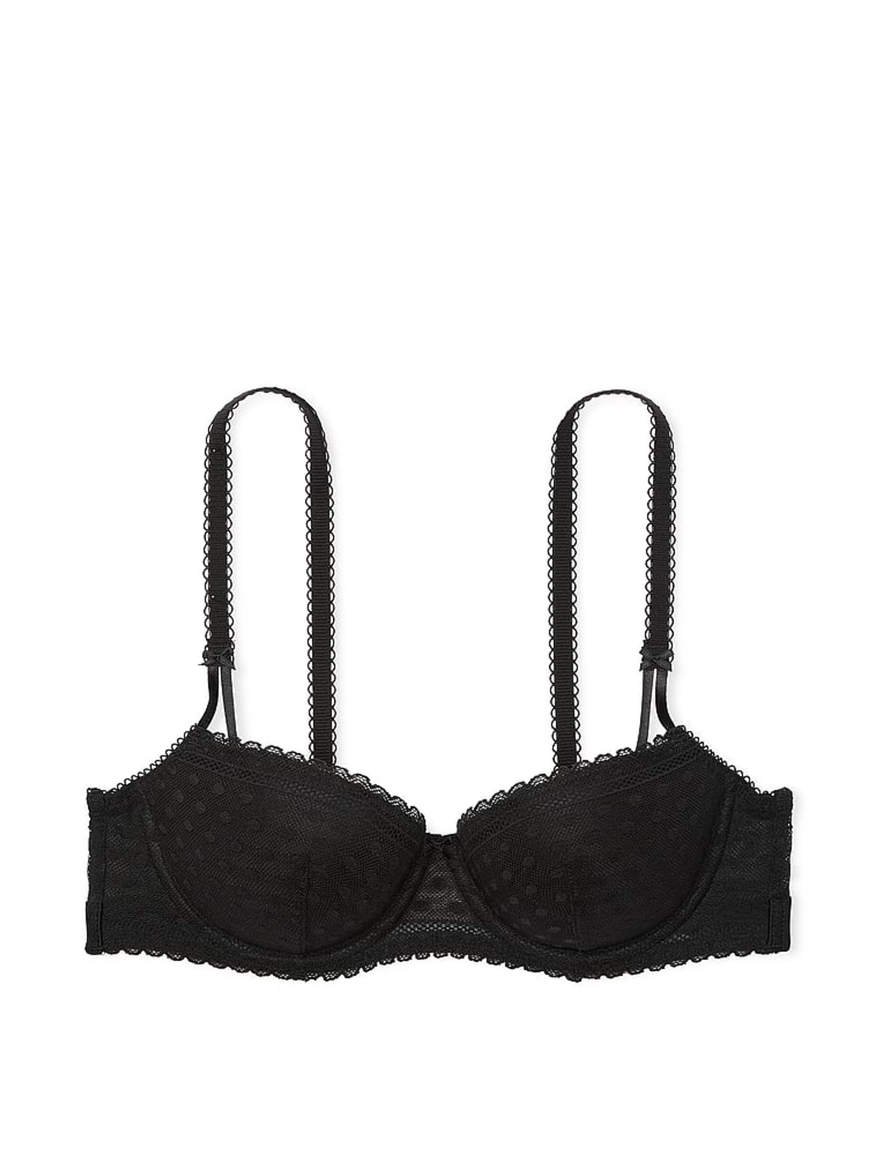 Black Dainty Dot Balcony Lace Bra - Image 3 of 4