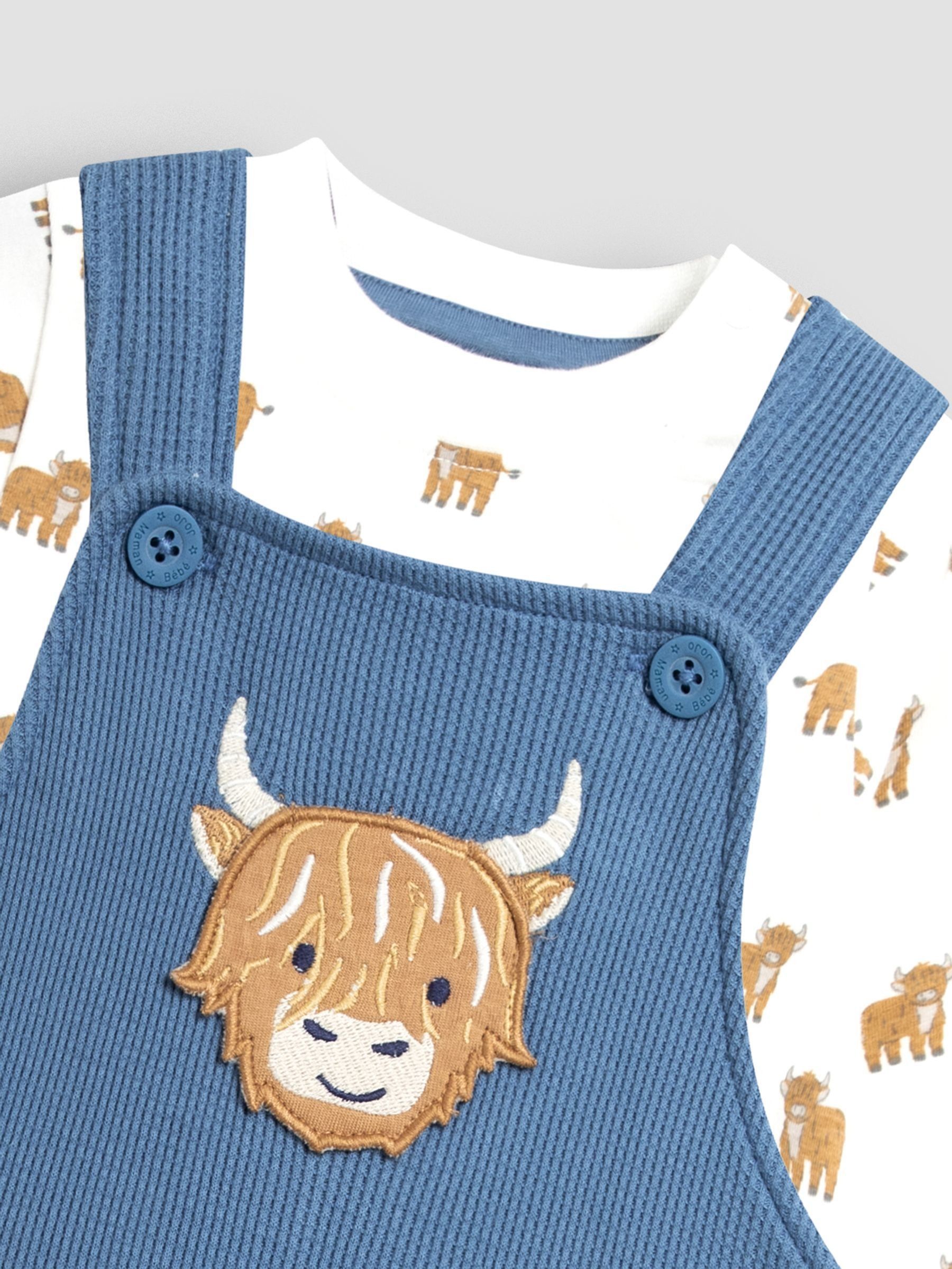 Blue Highland Cow Appliqué Dungarees & Print Top Set - Image 6 of 6