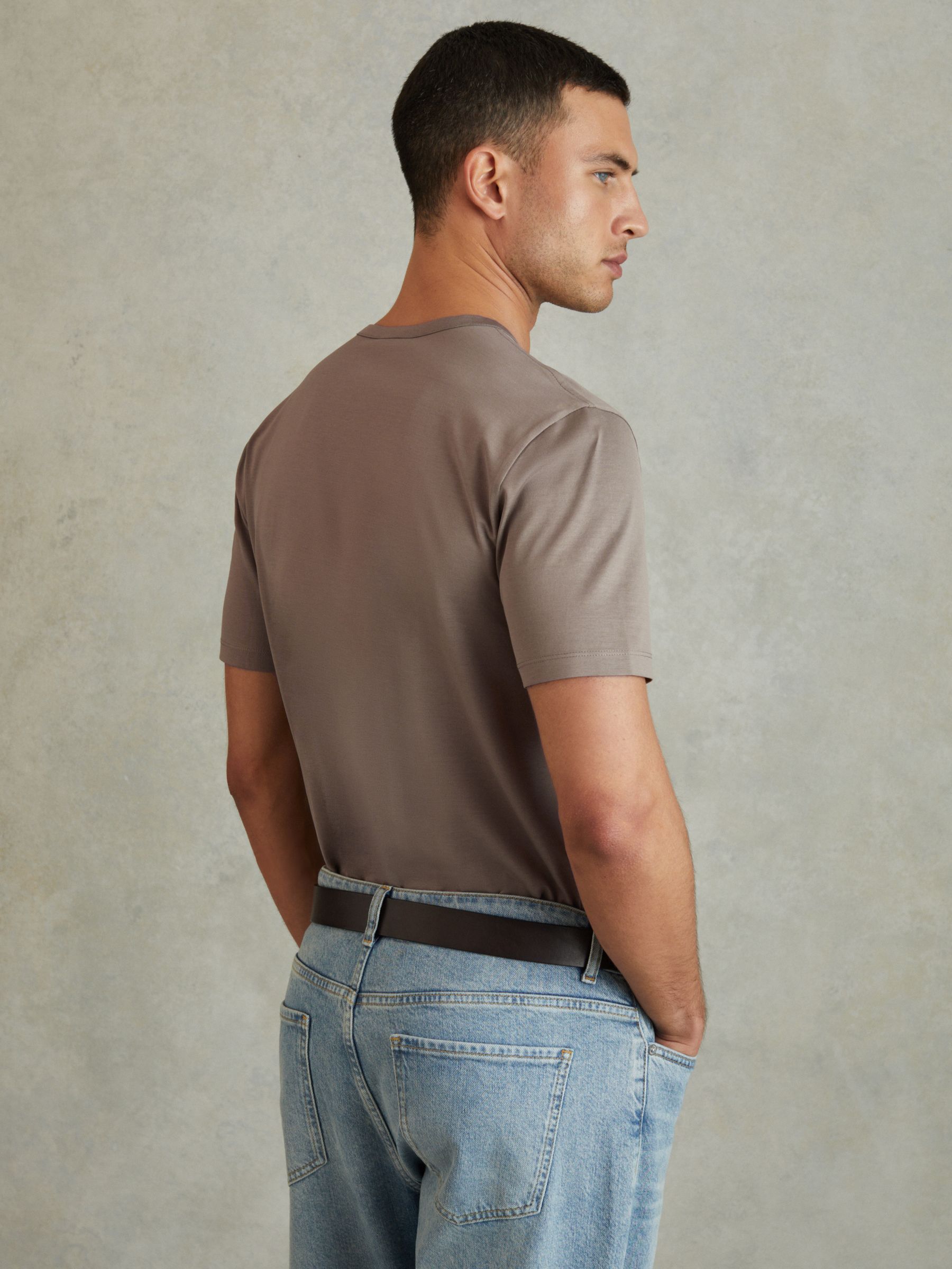 Mercerised Cotton Crew Neck T-Shirt in Cinder - Image 4 of 6