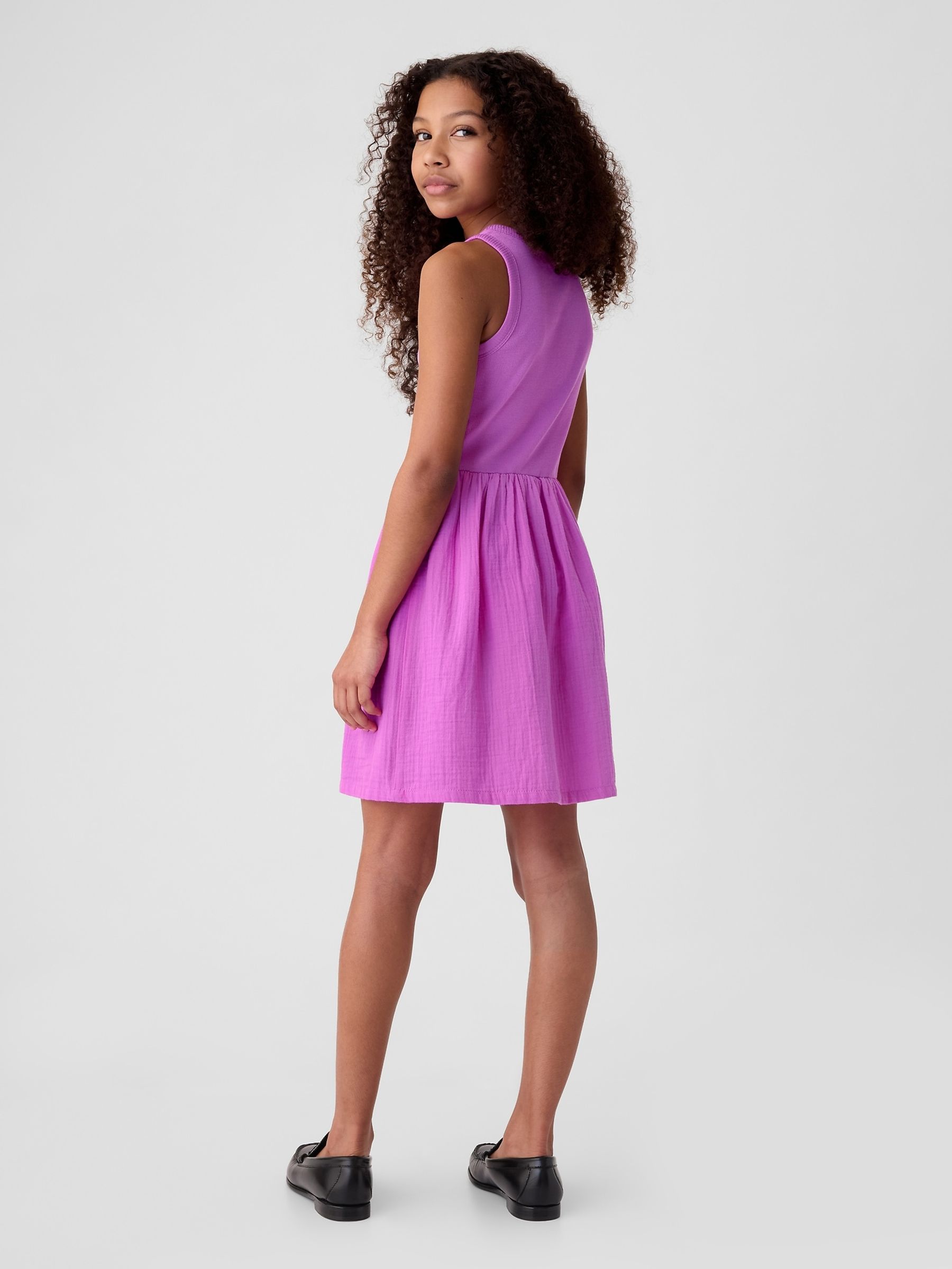 Pink Crinkle Gauze Skater Dress (4-13yrs) - Image 2 of 3
