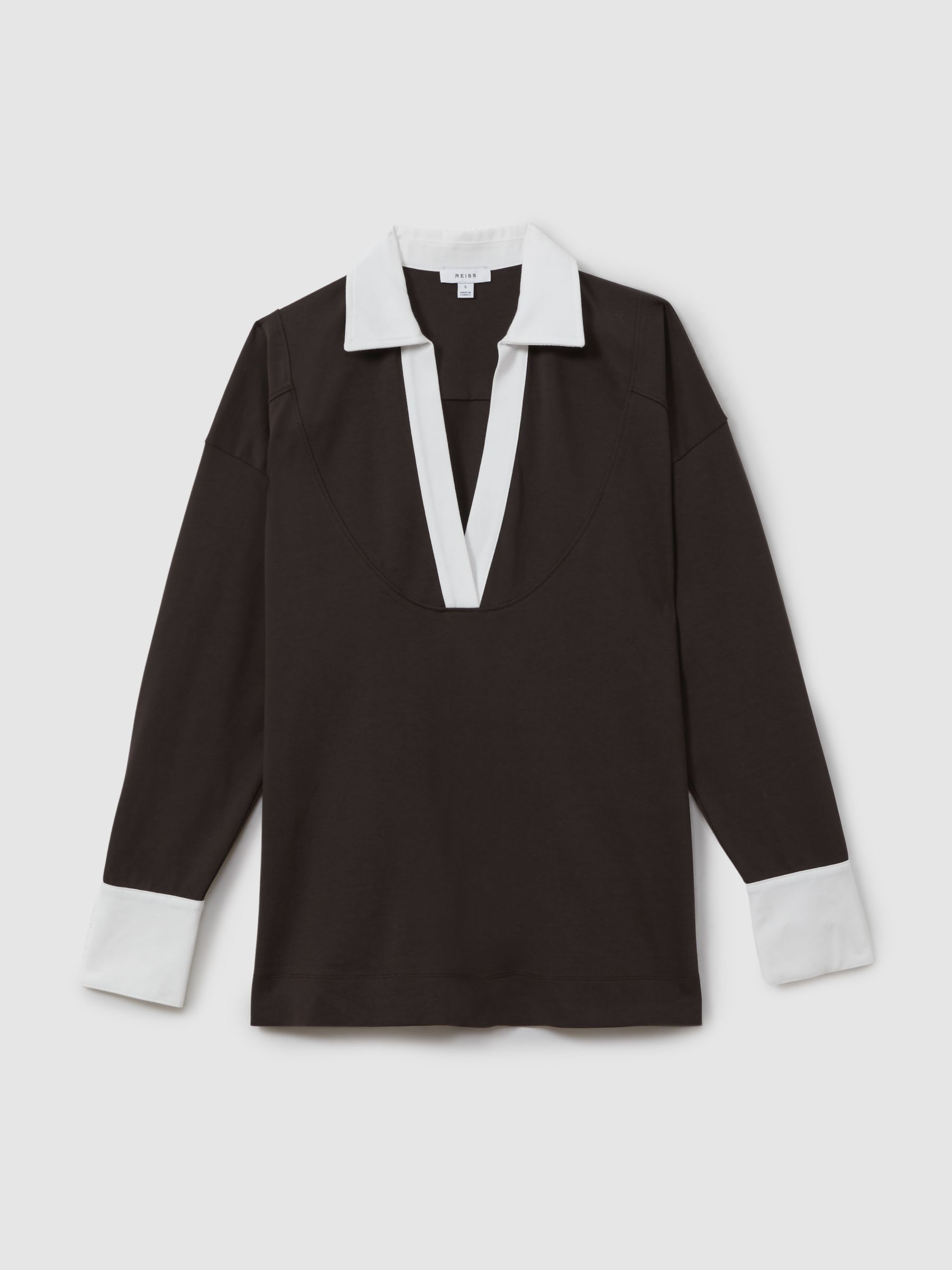 Aspen Chocolate/White Oversized Cotton Open Collar Jumper - Image 2 of 6