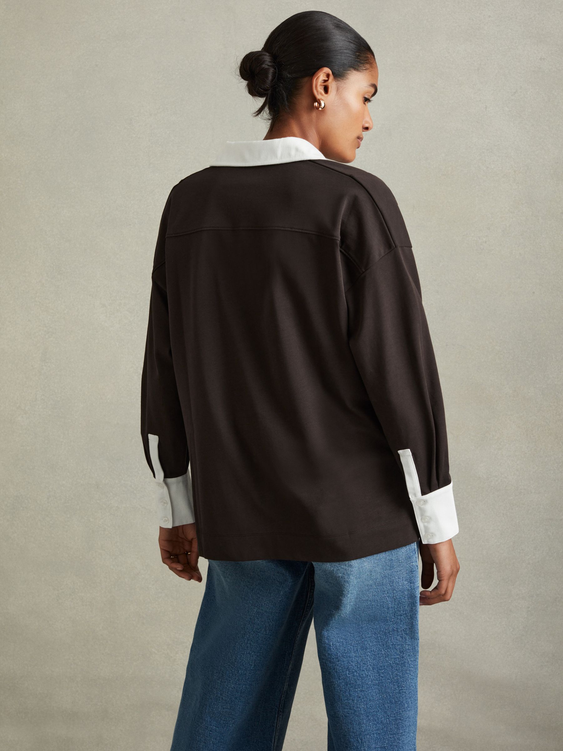 Aspen Chocolate/White Oversized Cotton Open Collar Jumper - Image 5 of 6