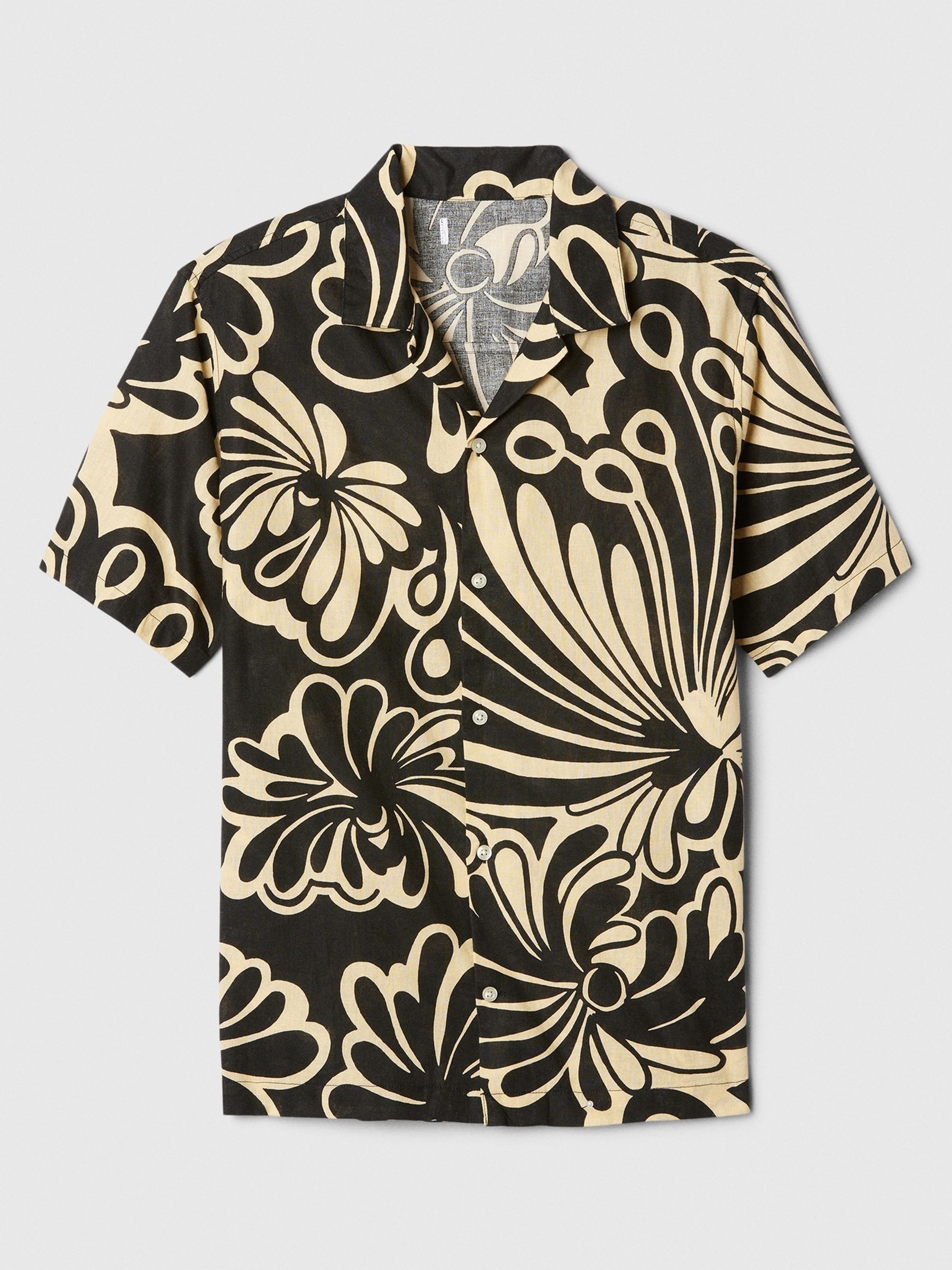 Black Floral Linen Blend Regular Fit Short Sleeve Holiday Shirt - Image 4 of 4