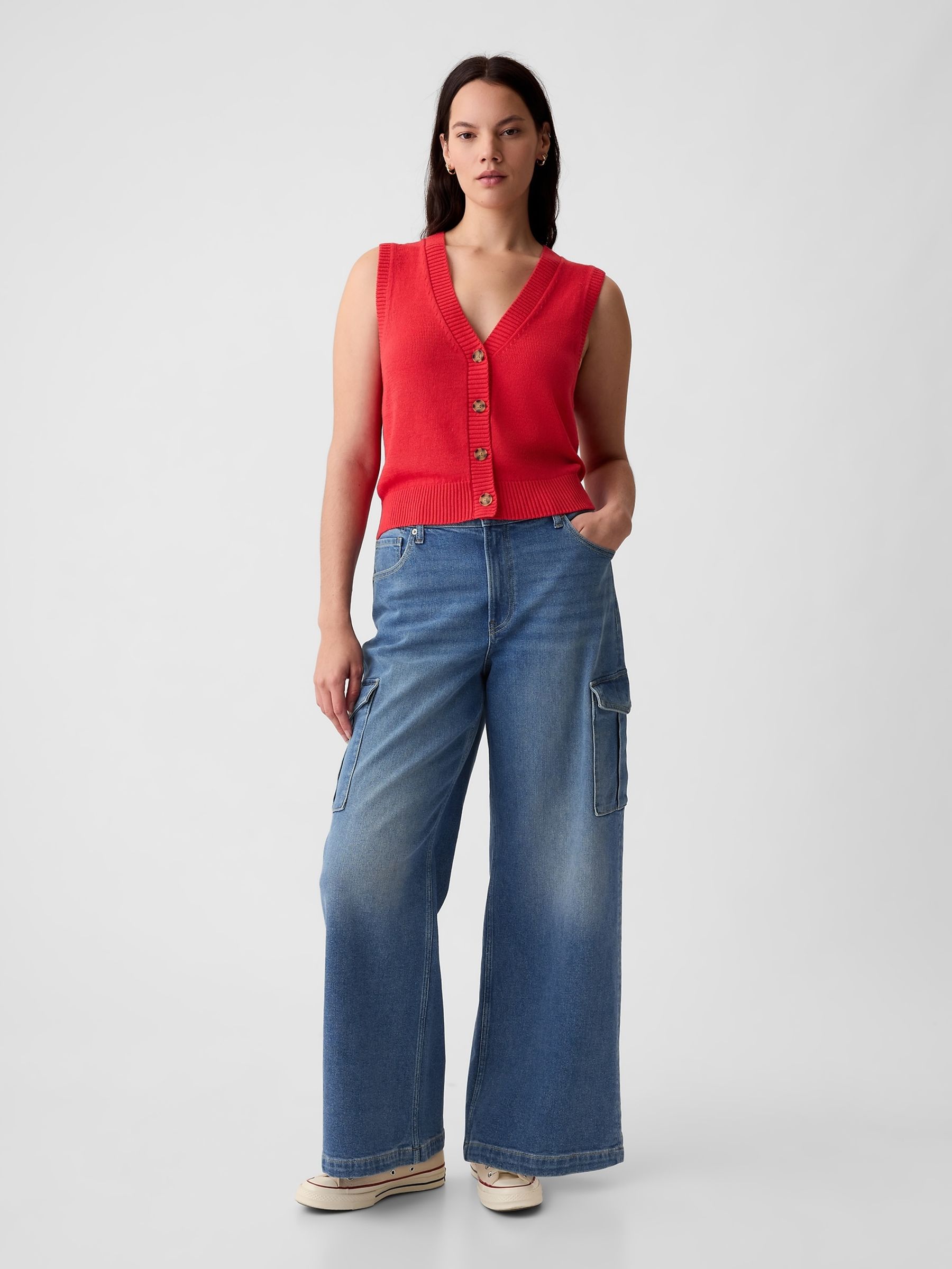 Blue High Waisted Wide Leg Cargo Jeans - Image 1 of 1