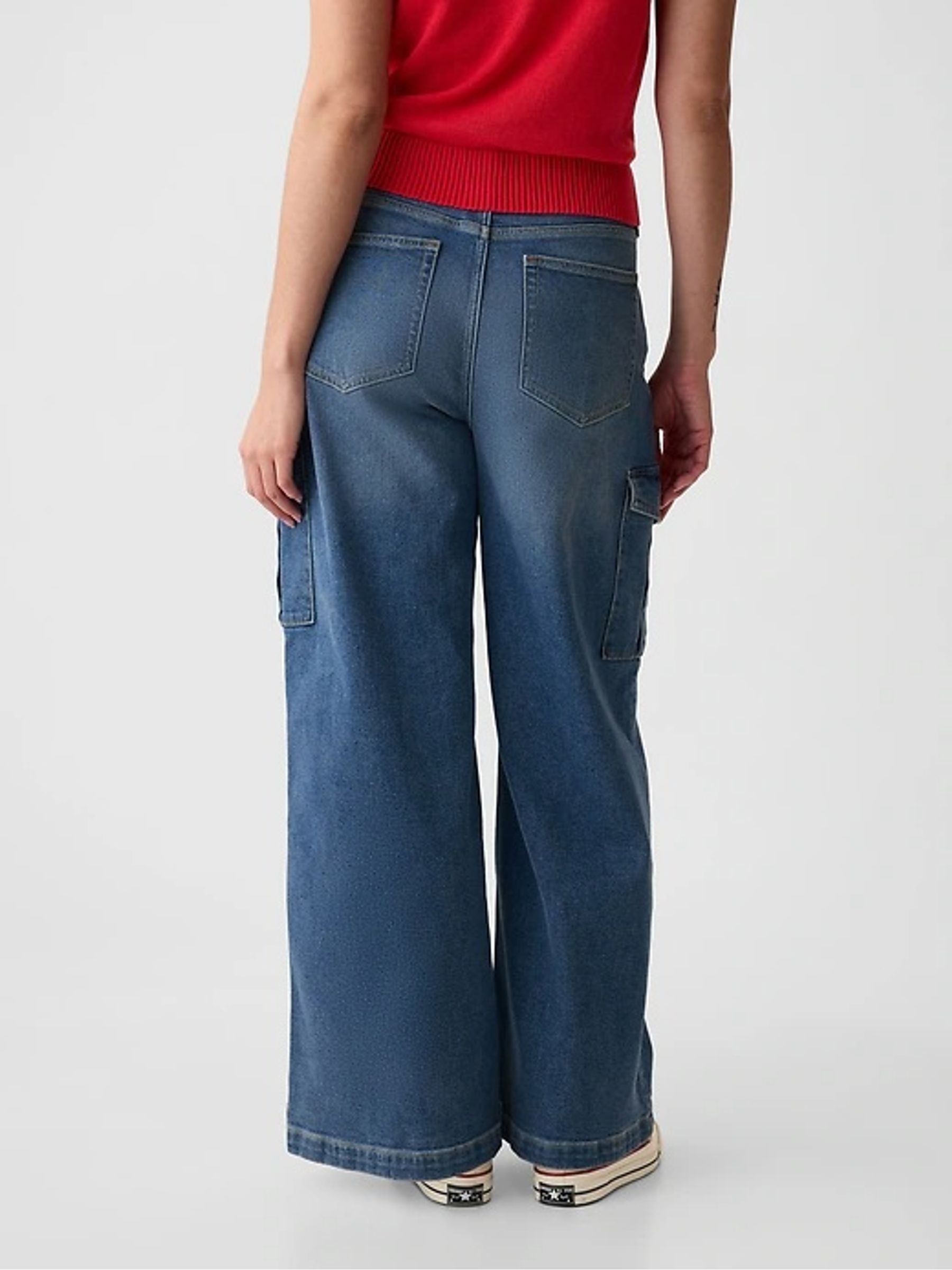 Blue High Waisted Wide Leg Cargo Jeans - Image 2 of 9