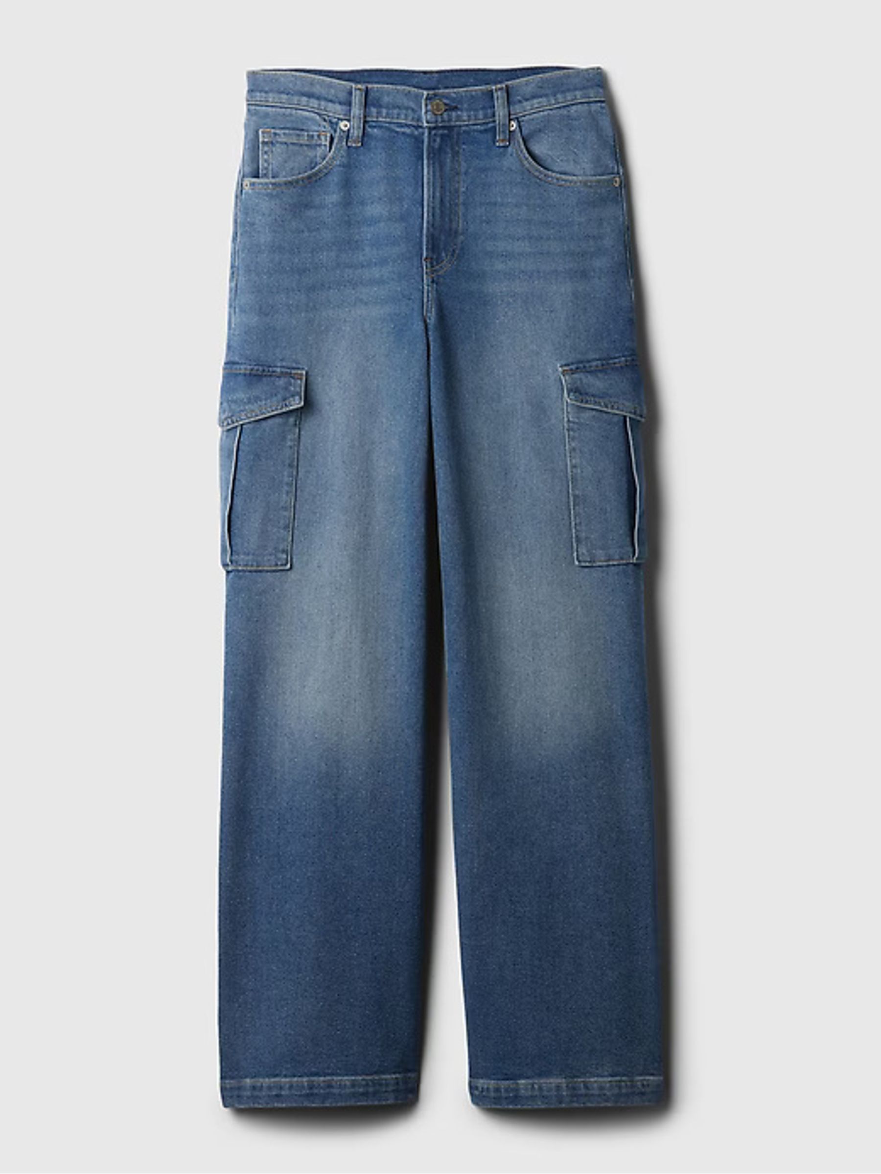 Blue High Waisted Wide Leg Cargo Jeans - Image 8 of 9
