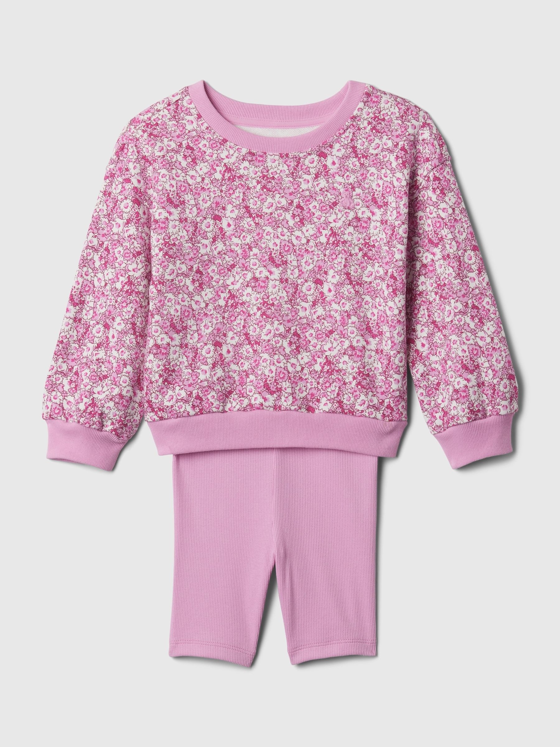 Pink Floral Print Sweatshirt and Shorts Baby Set (12mths-5yrs) - Image 1 of 2