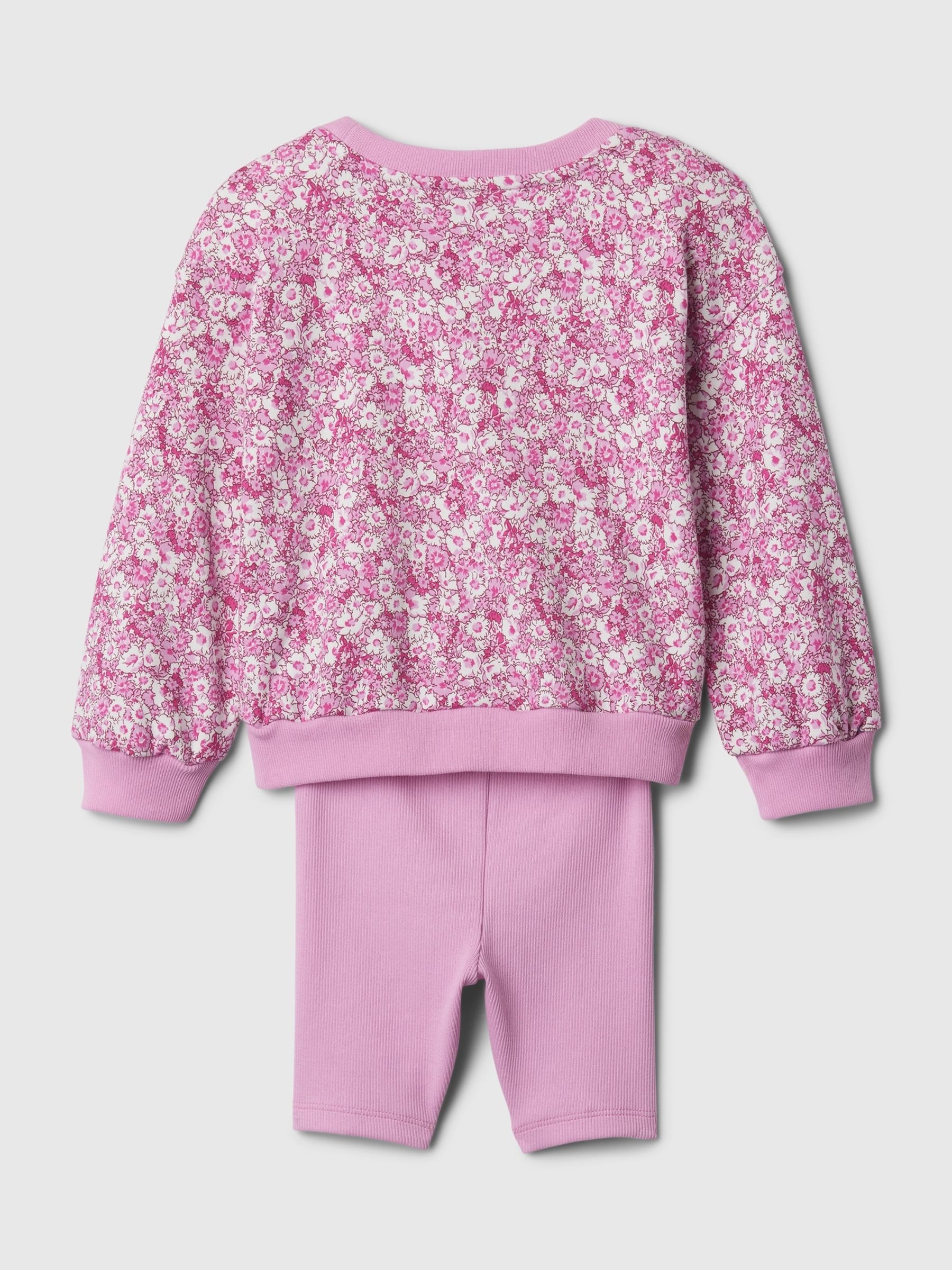 Pink Floral Print Sweatshirt and Shorts Baby Set (12mths-5yrs) - Image 2 of 2