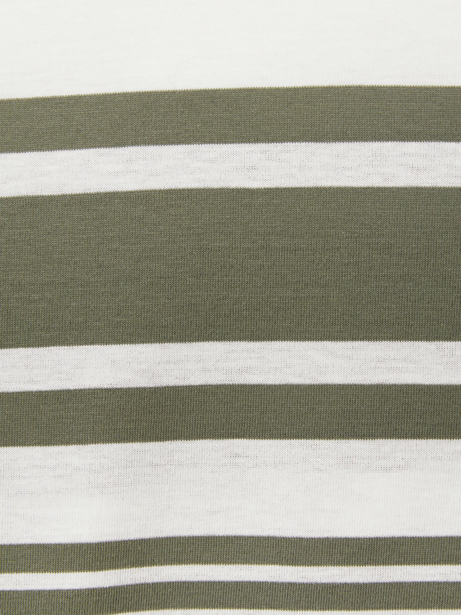 Mercerised Cotton Striped Crew Neck T-Shirt in White/Sage - Image 5 of 5