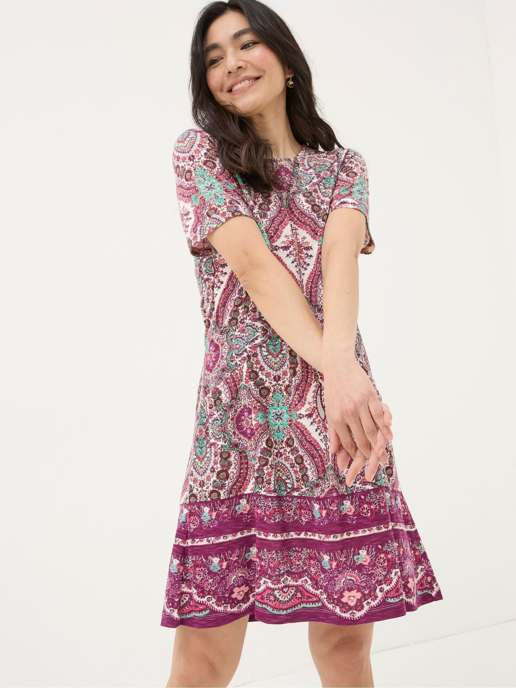 Purple Simone Detail Paisley Jersey Dress - Image 1 of 5