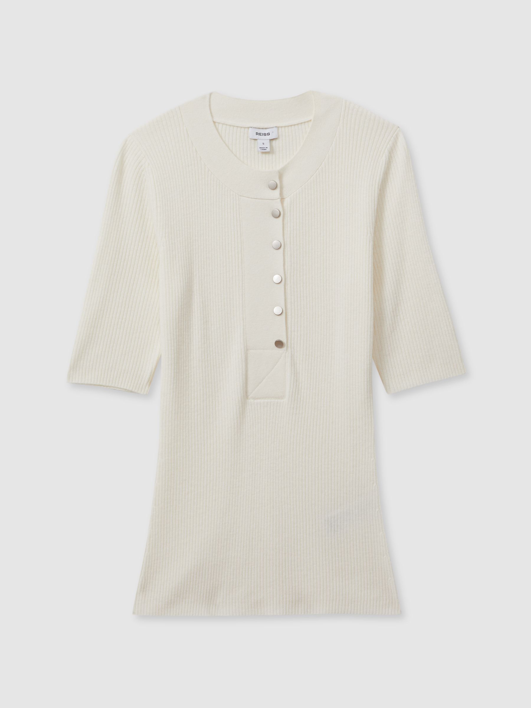 Wool Blend Button Detail Top in Ivory - Image 2 of 6