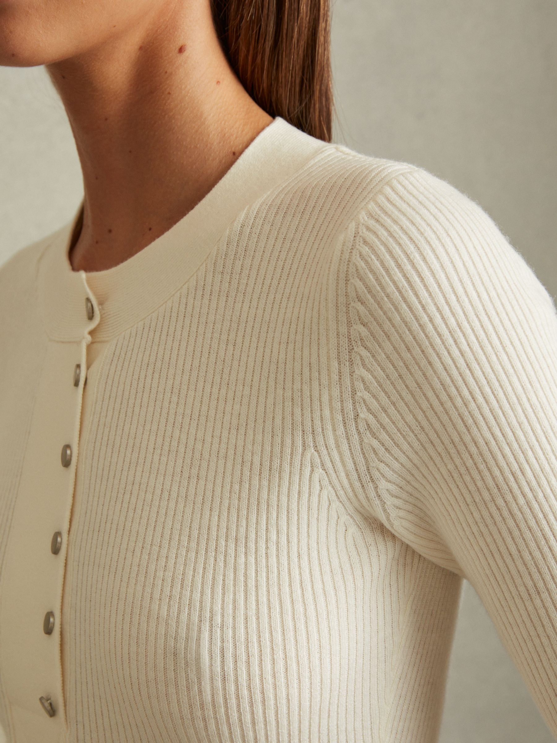 Wool Blend Button Detail Top in Ivory - Image 4 of 6