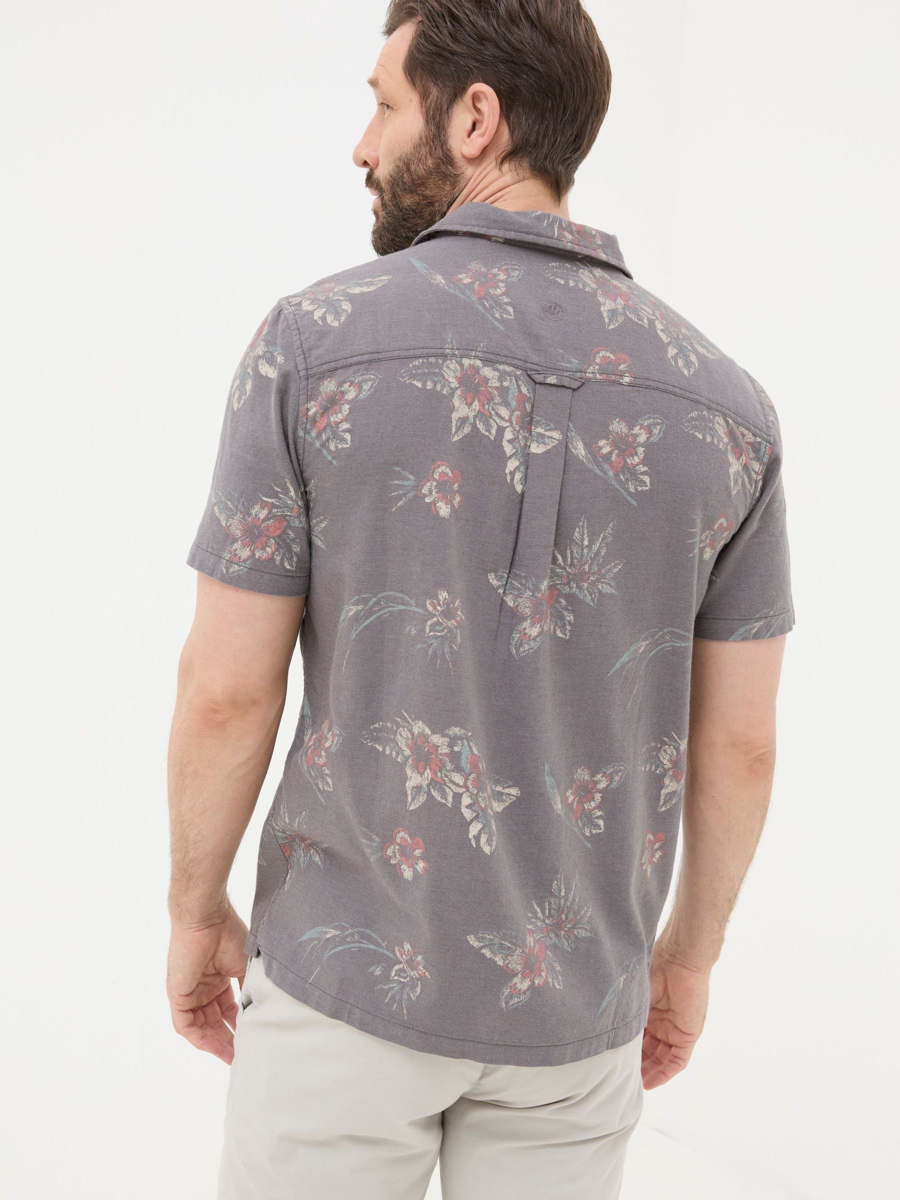 Brown Short Sleeve Hibiscus Print Shirt - Image 2 of 5