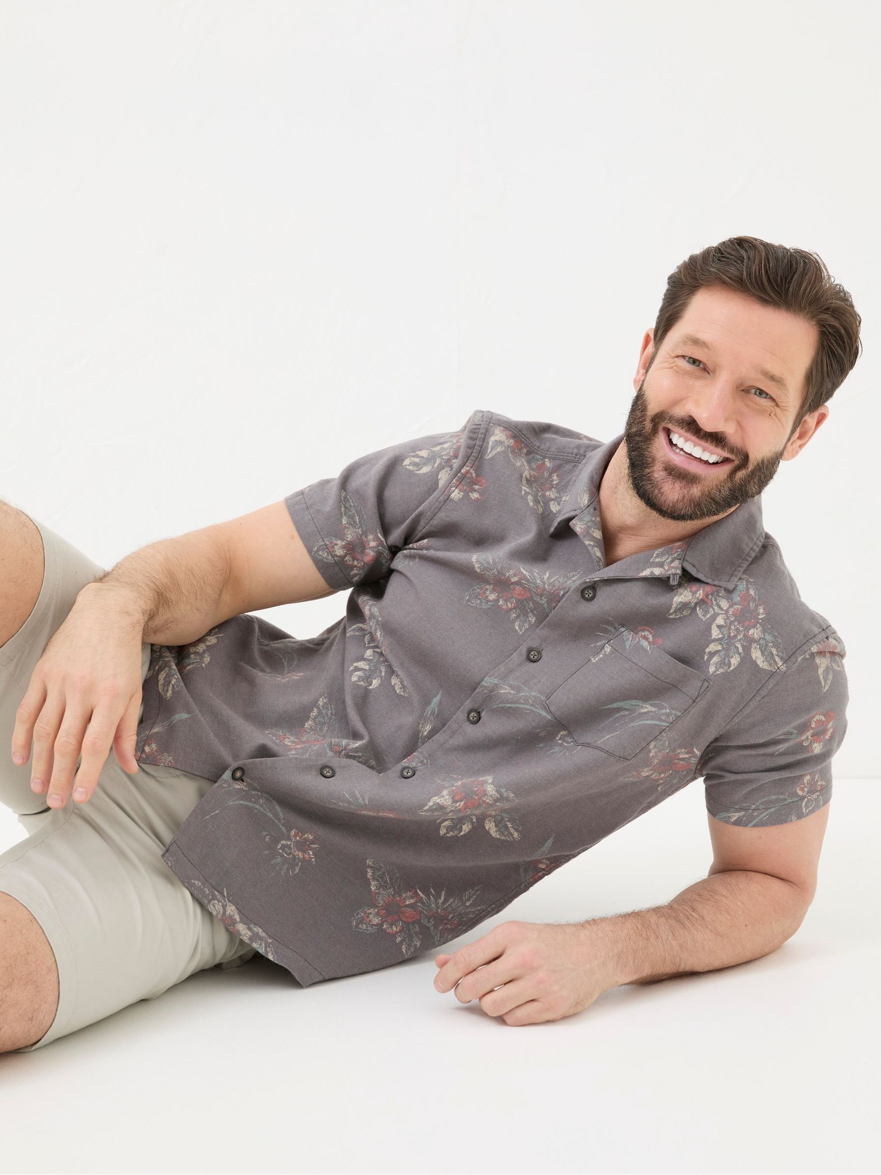Brown Short Sleeve Hibiscus Print Shirt - Image 3 of 5